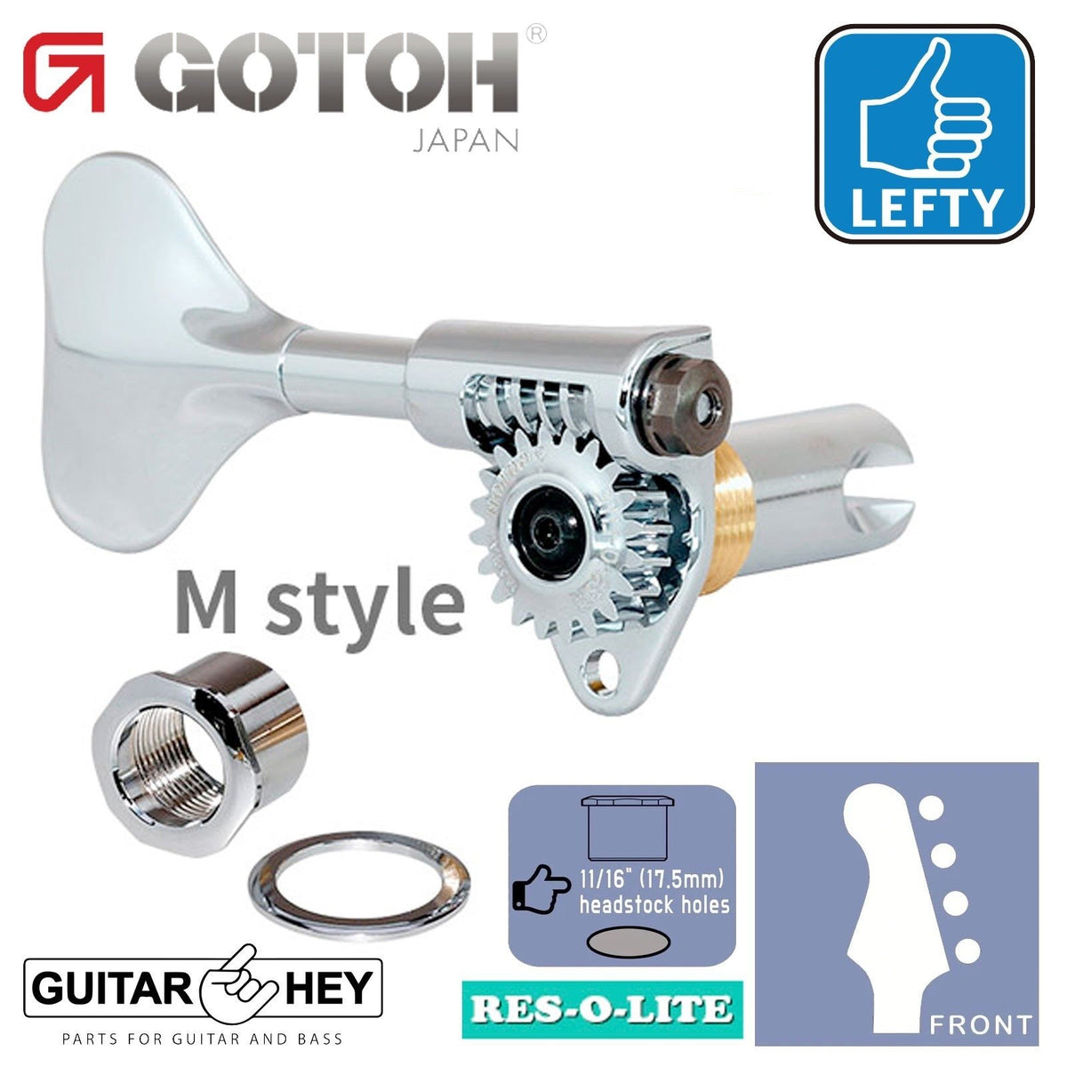 NEW Gotoh GRL510M-12 RES-O-LITE Bass 4-String SET LEFTY 11/16" Tuners - CHROME