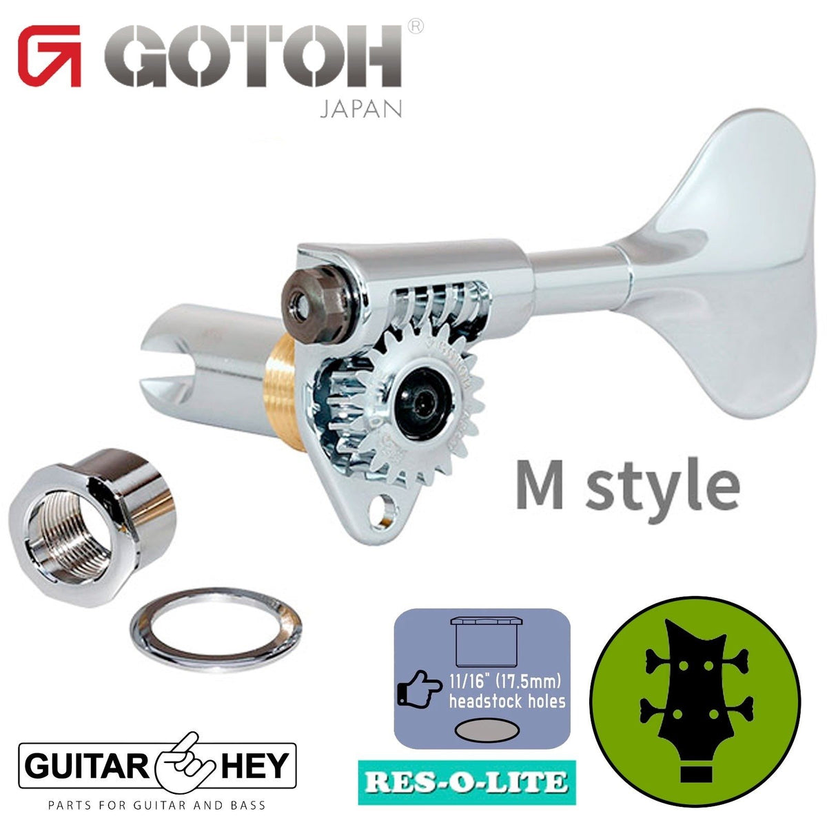 NEW Gotoh GRL510M-12 RES-O-LITE Bass 4-String SET, 11/16" Tuners 2x2 - CHROME