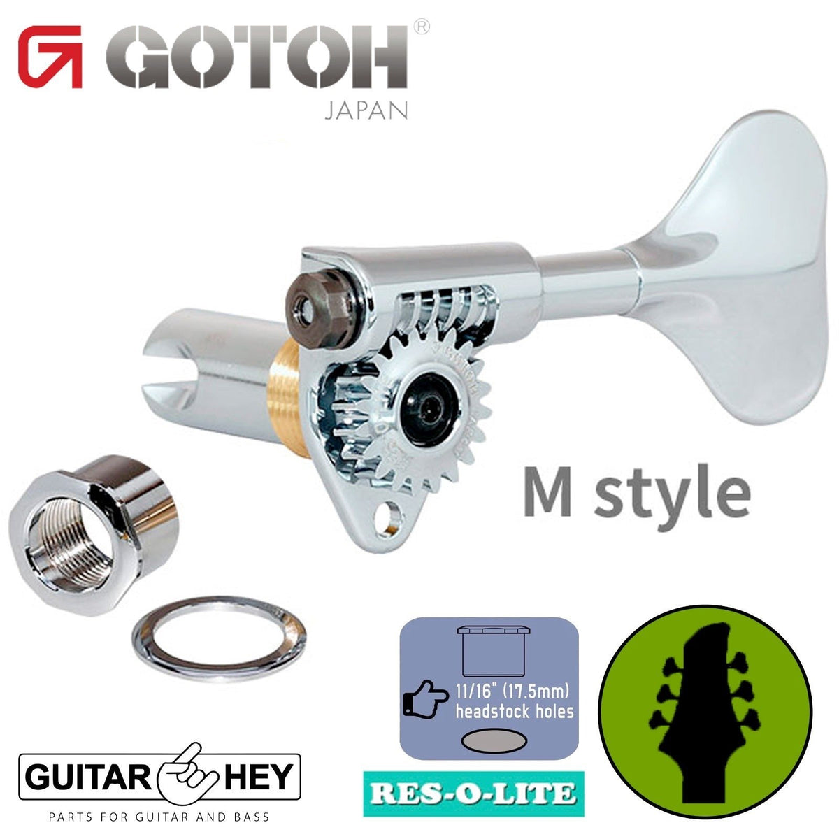 NEW Gotoh GRL510M-12 RES-O-LITE Bass 6-String SET, 11/16" Tuners 3x3 - CHROME