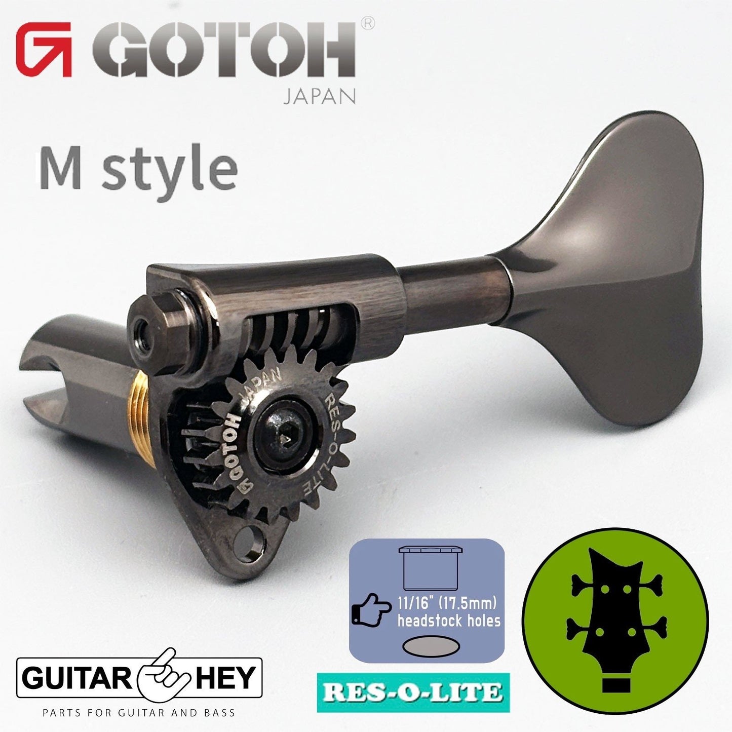 NEW Gotoh GRL510M-12 RES-O-LITE Bass 4-String SET, 11/16" Tuners 2x2 - COSMO BK