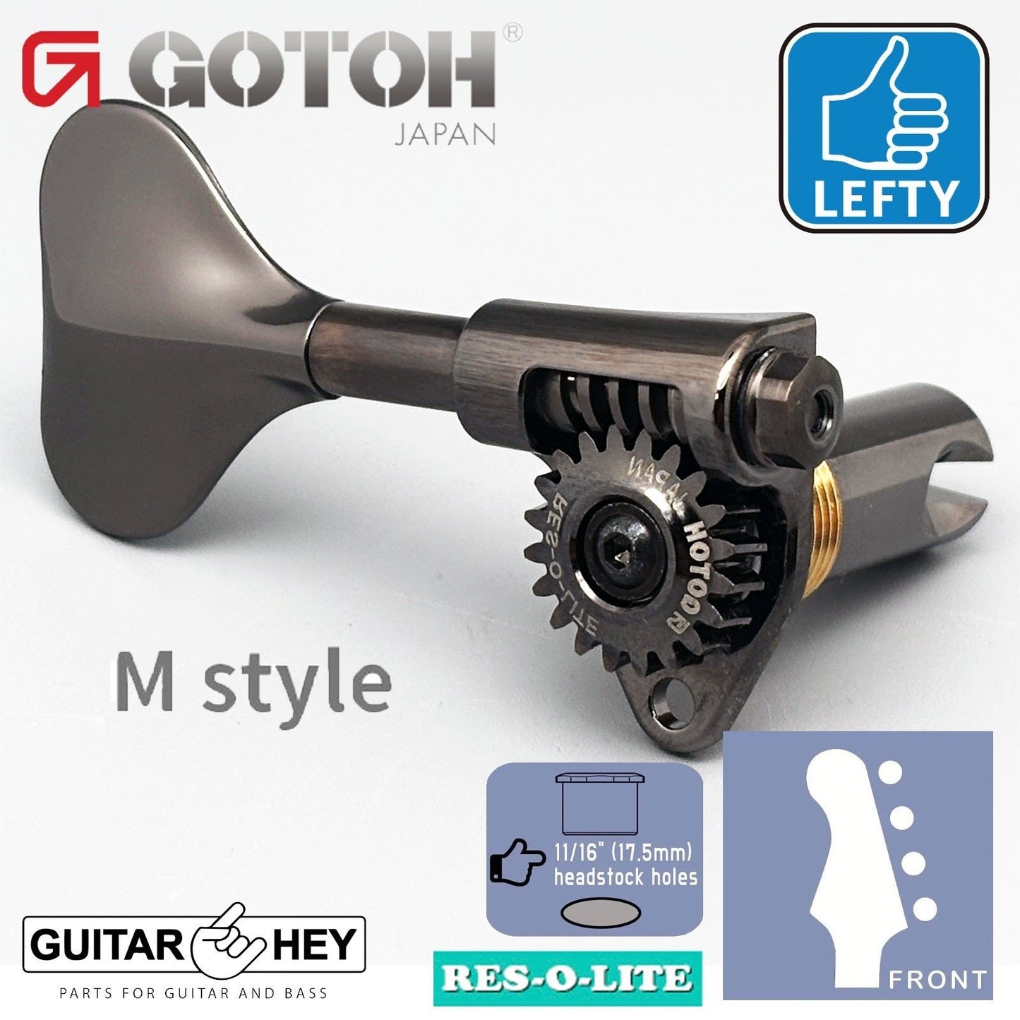 NEW Gotoh GRL510M-12 RES-O-LITE Bass 4-String SET LEFTY 11/16" Tuners - COSMO BK