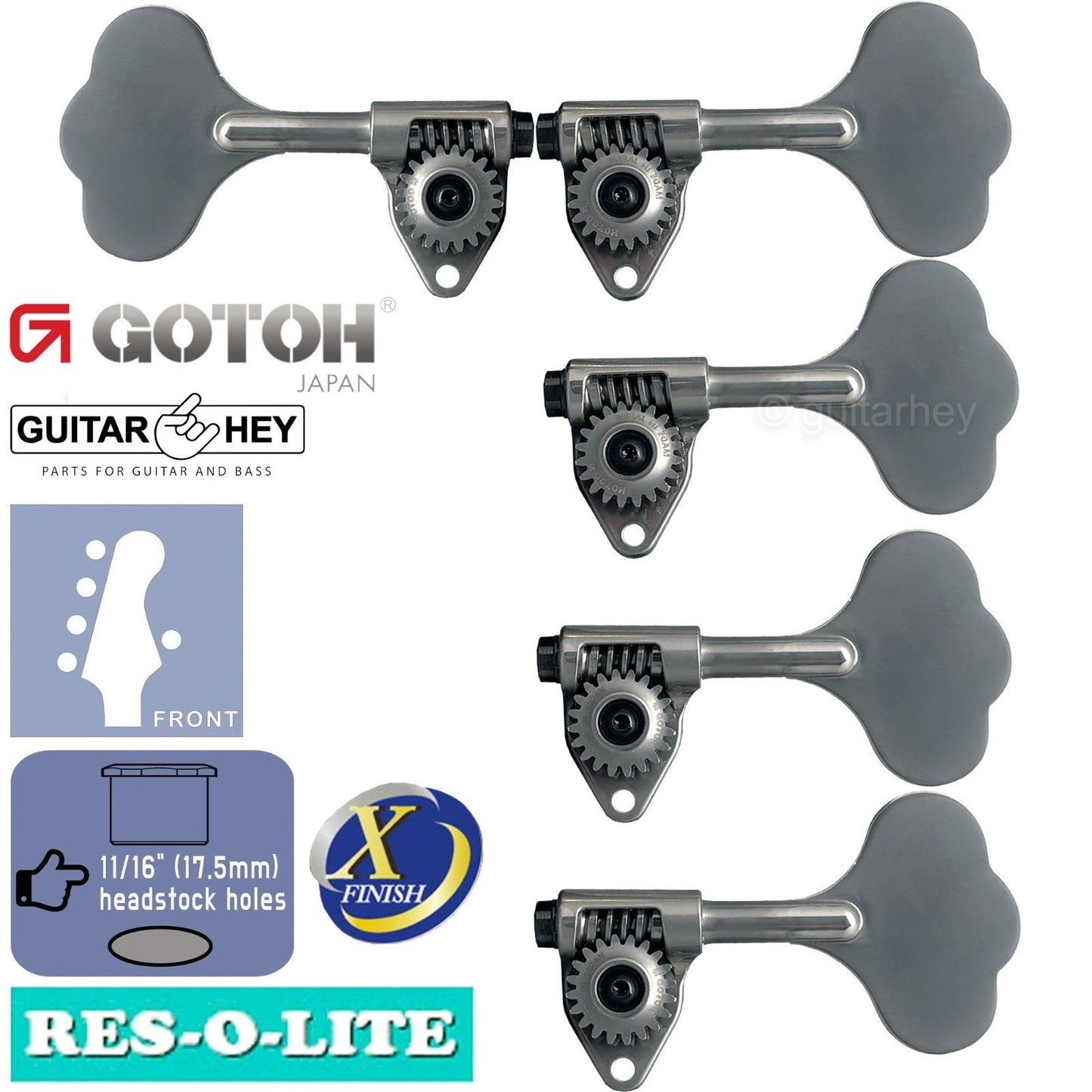 NEW Gotoh GRL510C-12 Bass L4+R1 Tuners 11/16" RES-O-LITE - ANTIQUE X-CHROME