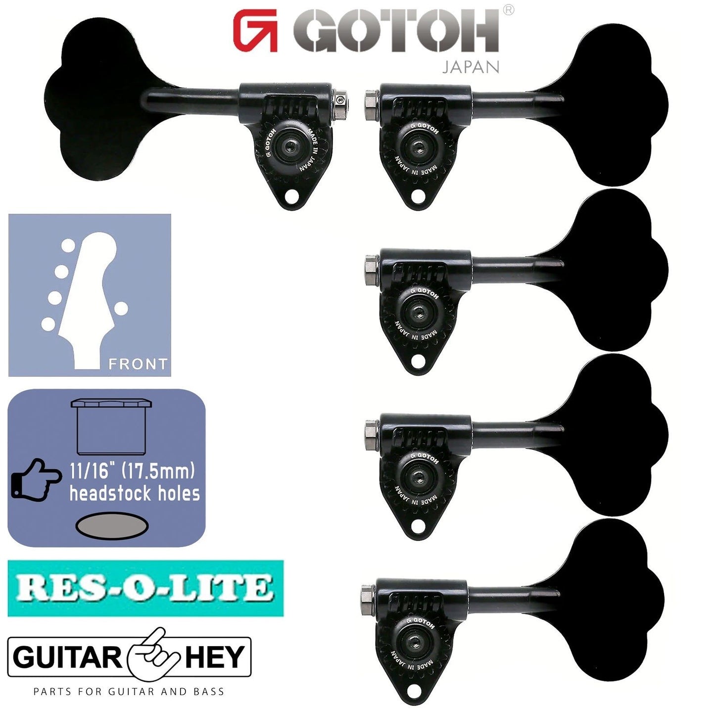 NEW Gotoh GRL510C-12 Bass 5-String Set L4+R1 Tuners 11/16" RES-O-LITE - BLACK