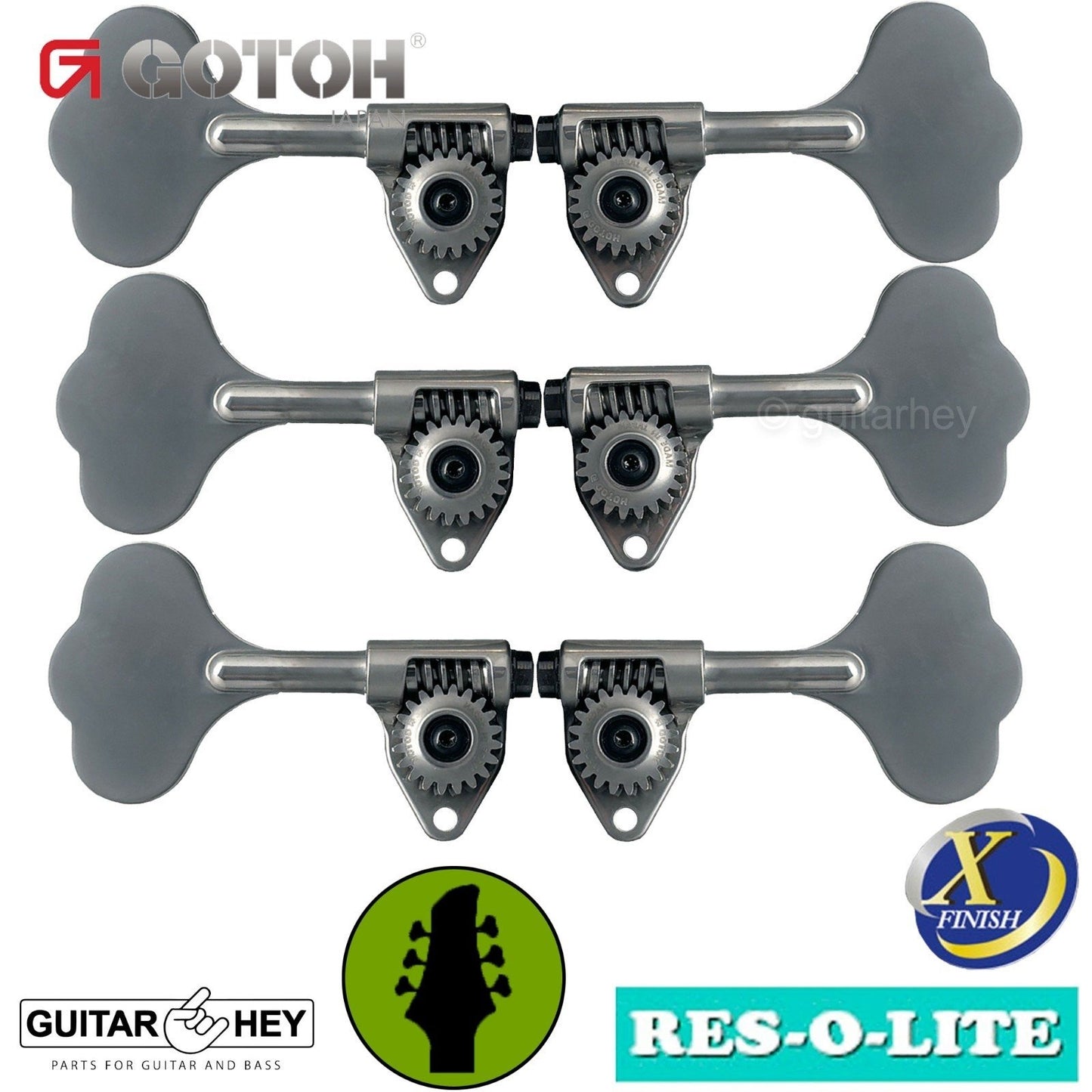 NEW Gotoh GRL510C-9 Bass L3+R3 Tuners 9/16" [14mm] RES-O-LITE, ANTIQUE X-CHROME