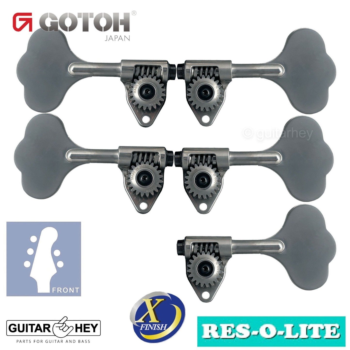 NEW Gotoh GRL510C-9 Bass L3+R2 Tuners 9/16" [14mm] RES-O-LITE, ANTIQUE X-CHROME
