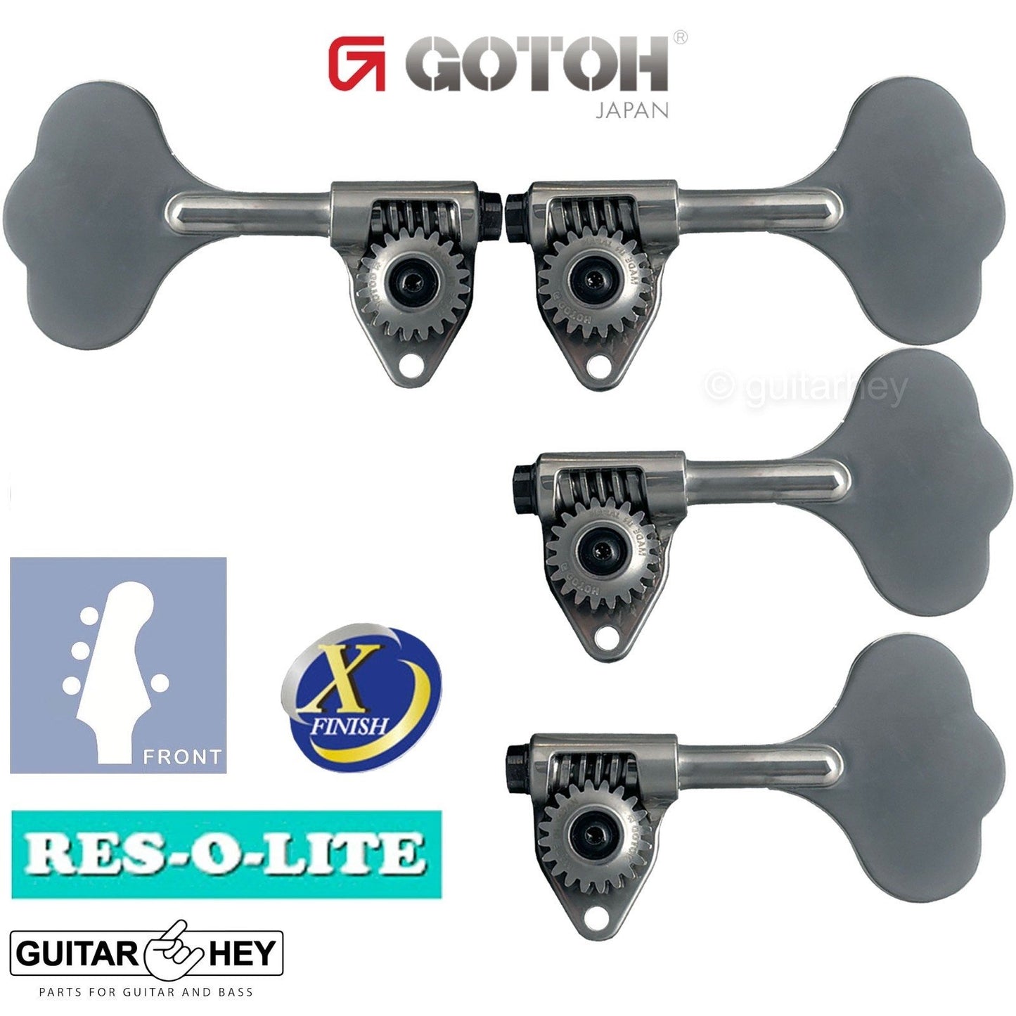 NEW Gotoh GRL510C-9 Bass L3+R1 Tuners 9/16" [14mm] RES-O-LITE, ANTIQUE X-CHROME