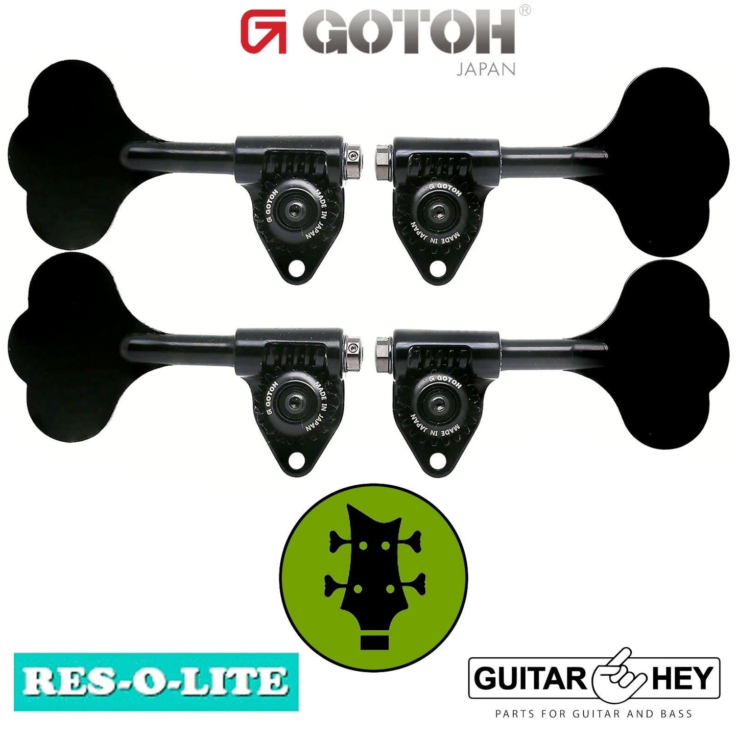 NEW Gotoh GRL510C-9 Bass 4-String L2+R2 Tuners 9/16" [14mm] RES-O-LITE - BLACK