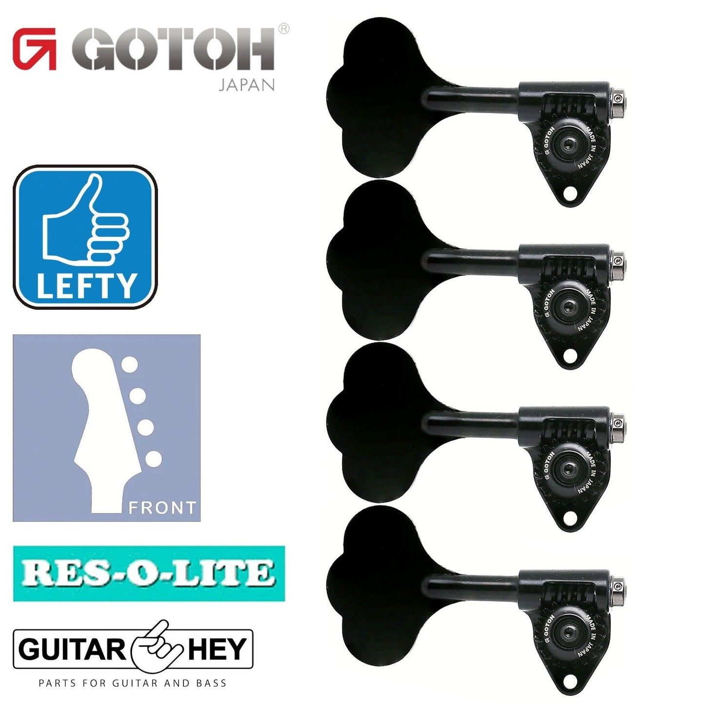 NEW Gotoh GRL510C-9 Bass 4-String LEFTY Tuners 9/16" [14mm] RES-O-LITE - BLACK
