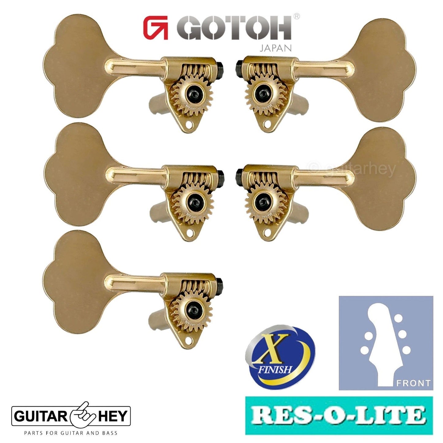 NEW Gotoh GRL510C-9 Bass L2+R3 Tuners 9/16" [14mm] RES-O-LITE, ANTIQUE X-GOLD