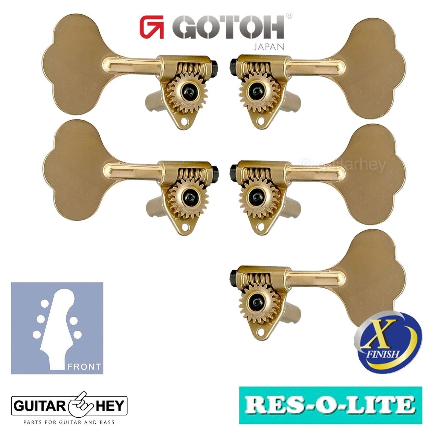 NEW Gotoh GRL510C-9 Bass L3+R2 Tuners 9/16" [14mm] RES-O-LITE, ANTIQUE X-GOLD