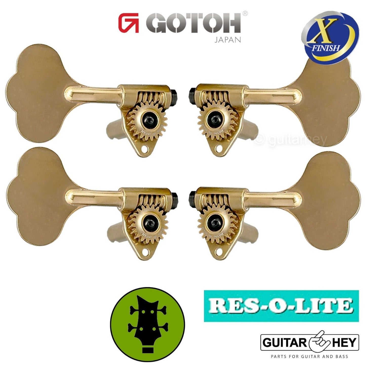 NEW Gotoh GRL510C-9 Bass L2+R2 Tuners 9/16" [14mm] RES-O-LITE, ANTIQUE X-GOLD