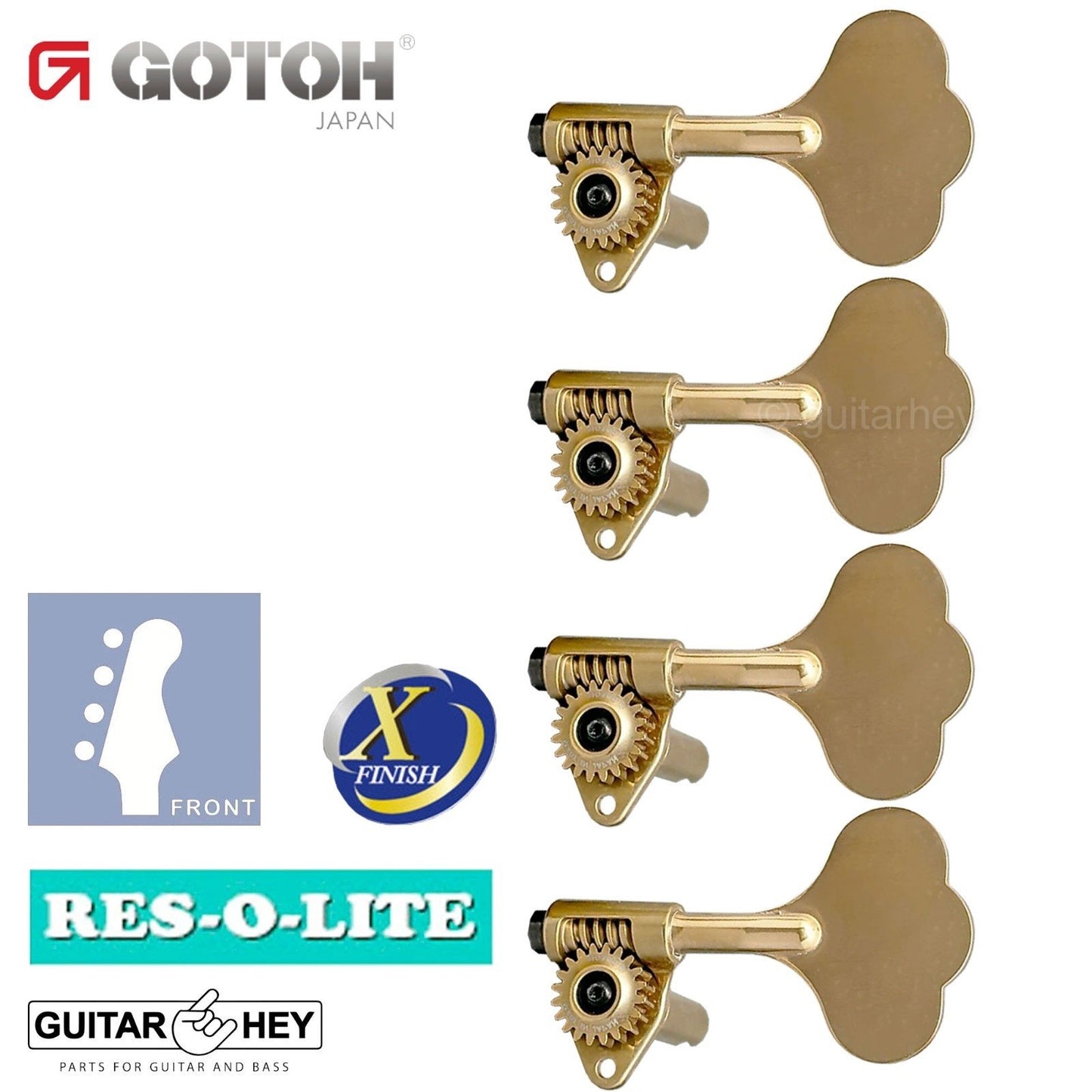 NEW Gotoh GRL510C-9 Bass L4 Tuners 9/16" [14mm] RES-O-LITE, ANTIQUE X-GOLD