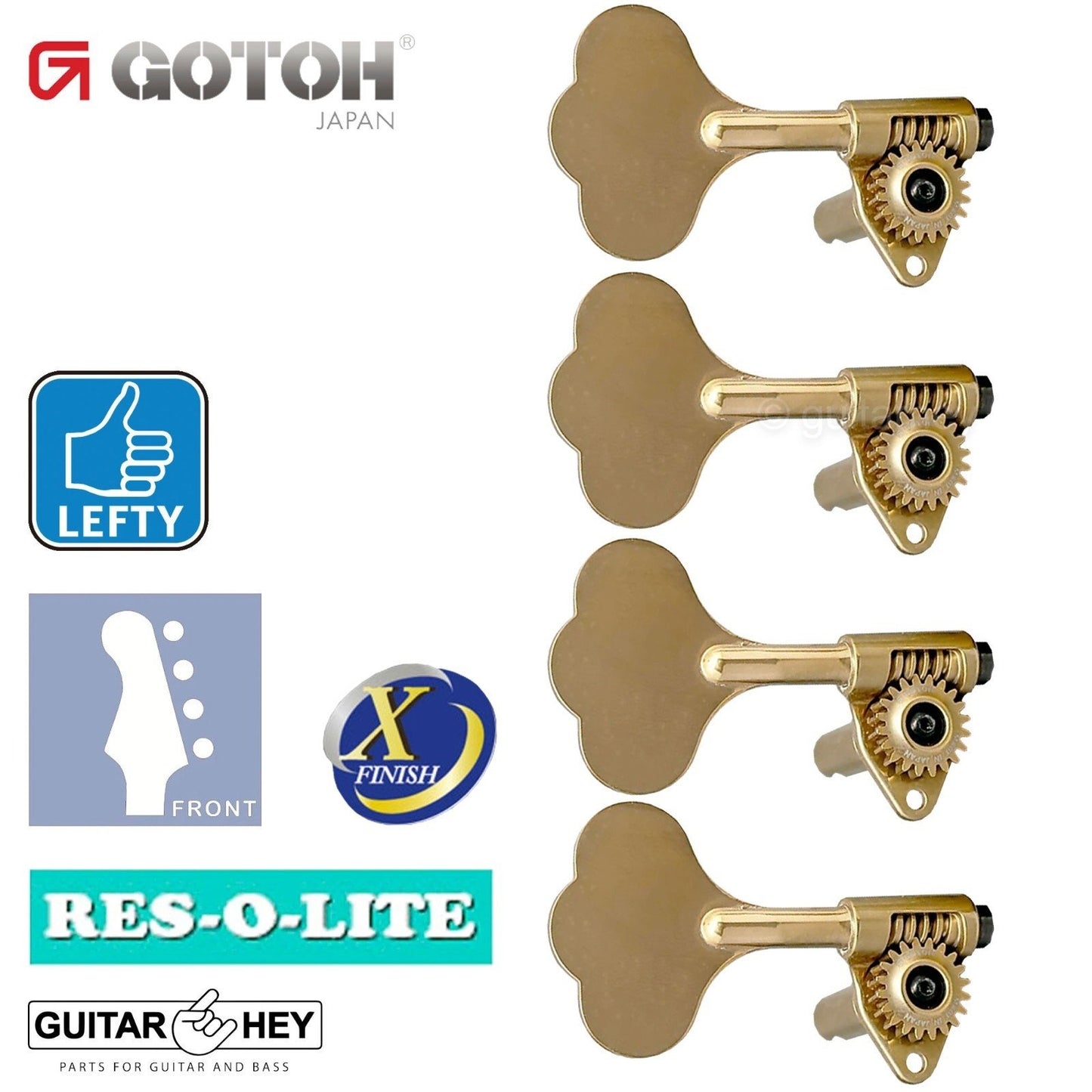 NEW Gotoh GRL510C-9 Bass LEFTY Tuners 9/16" [14mm] RES-O-LITE - ANTIQUE X-GOLD