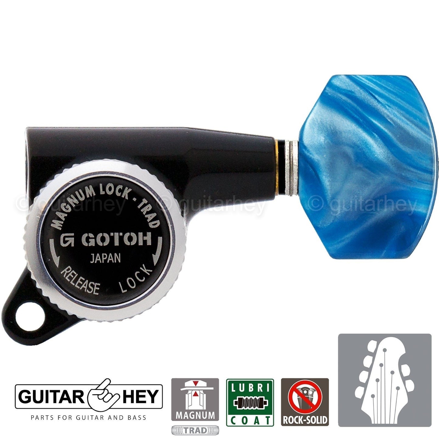 NEW Gotoh SG381-P9 MGT L4+R2 Set Mini Locking Tuning Keys BLUE Pearl 4x2 - BLACK