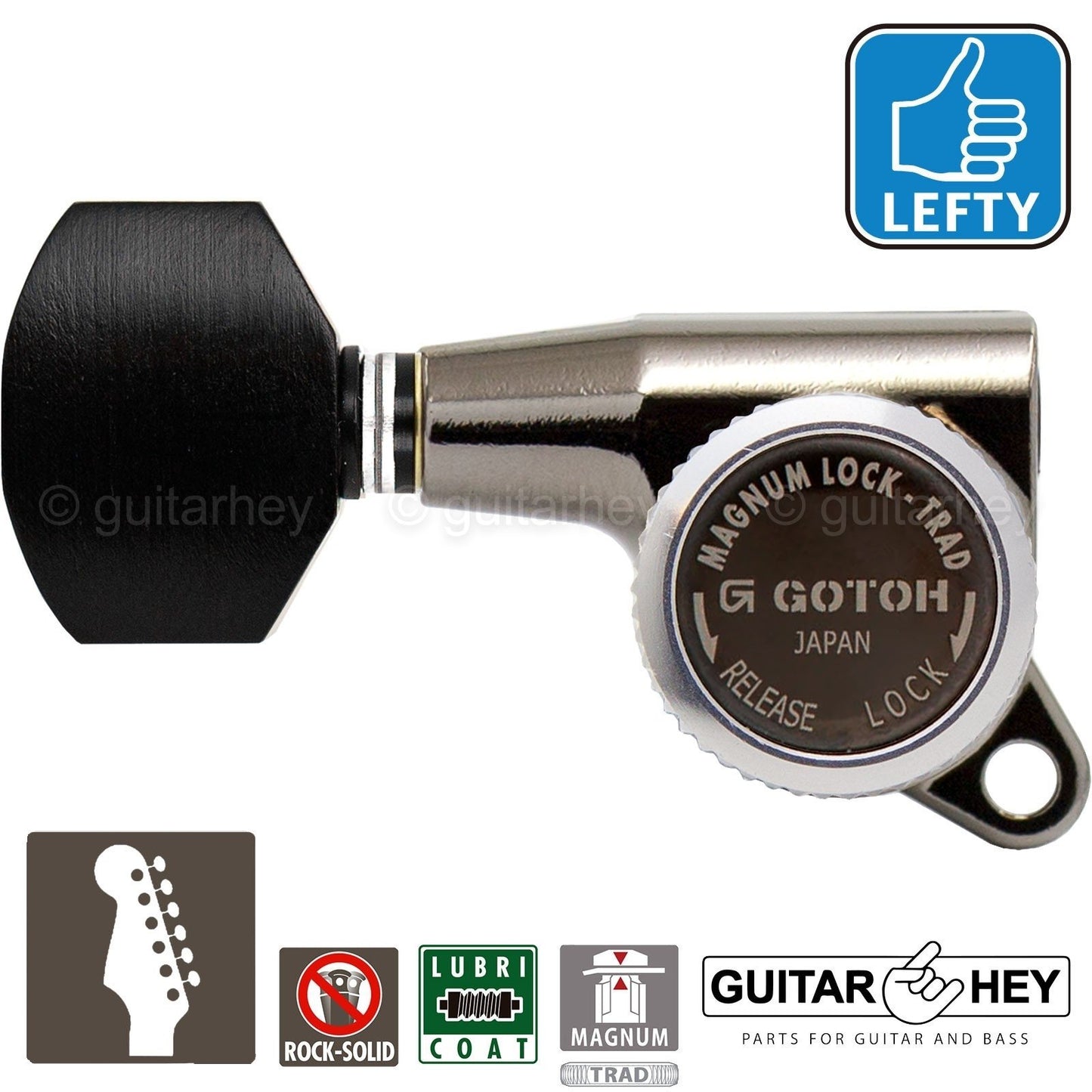 Gotoh SG381-EN07 MGT 6 In-Line Set Locking Tuners LEFT-HANDED - COSMO BLACK