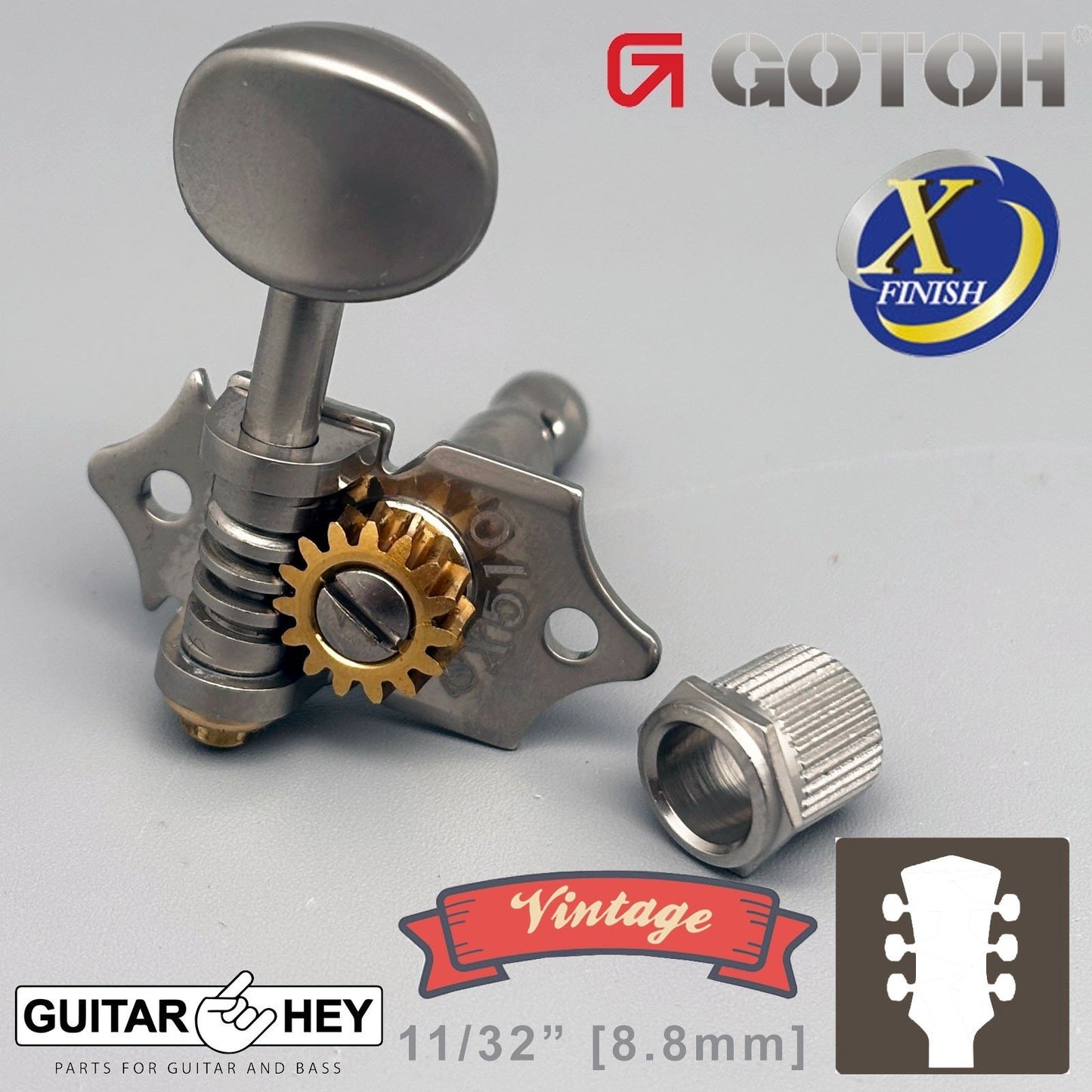 NEW GOTOH SXB510-05M Vintage Guitar Tuners 1:15 Ratio 3x3 - ANTIQUE X-NICKEL