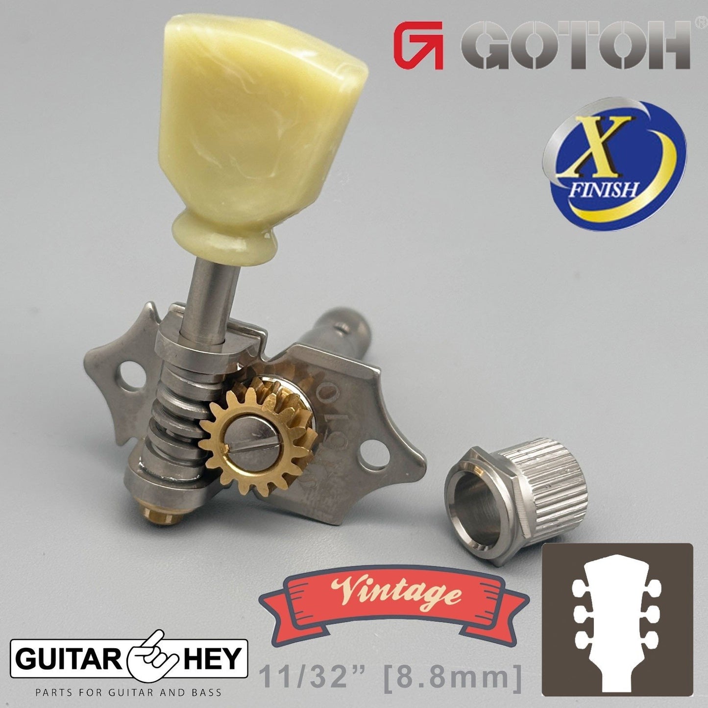 NEW GOTOH SXB510-SL Vintage Guitar Tuners 1:15 Ratio 3x3 - ANTIQUE X-NICKEL