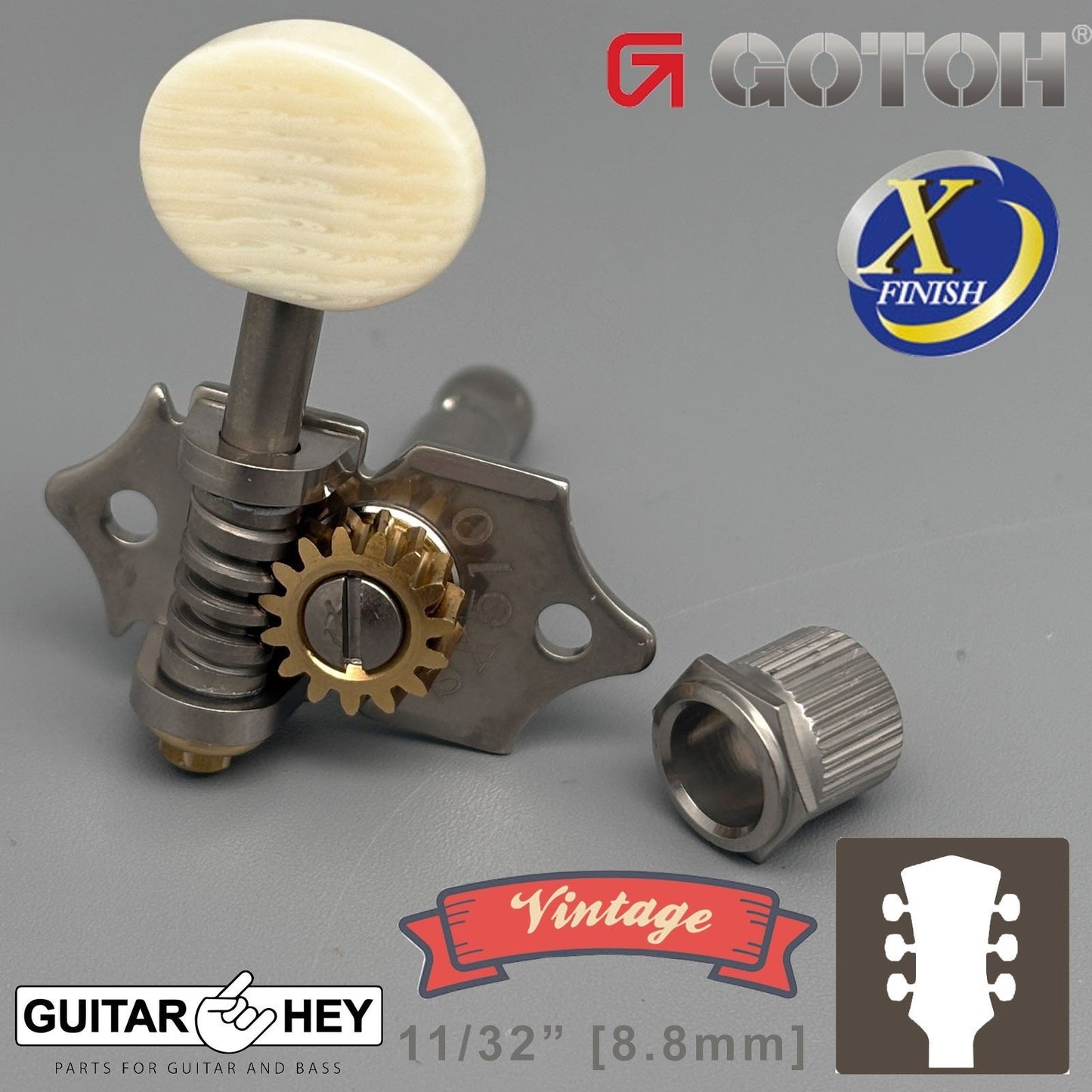 NEW GOTOH SXB510-M5 Vintage Guitar Tuners 1:15 Ratio 3x3 - ANTIQUE X-NICKEL