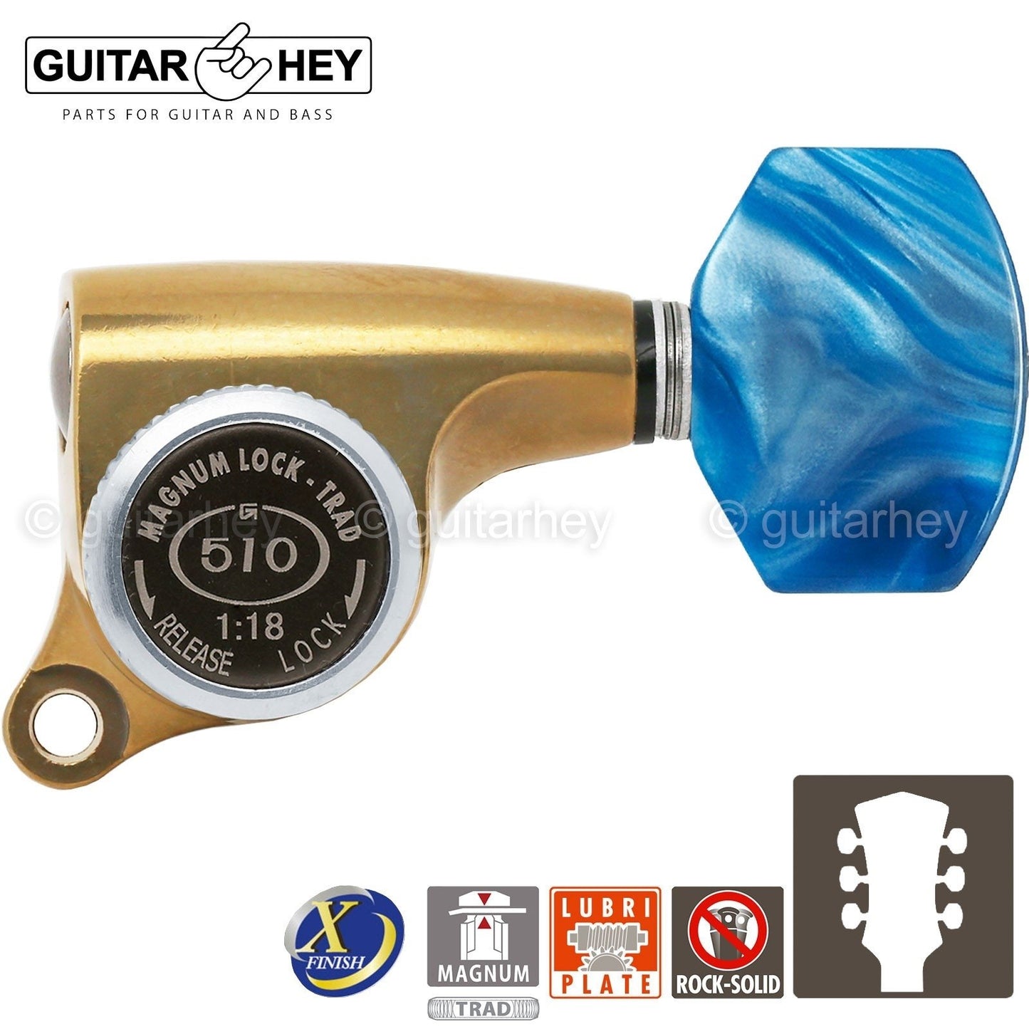 NEW Gotoh SGS510Z-P9 MGT L3+R3 Set LOCKING Tuners 1:18 Ratio 3x3, ANTIQUE X-GOLD