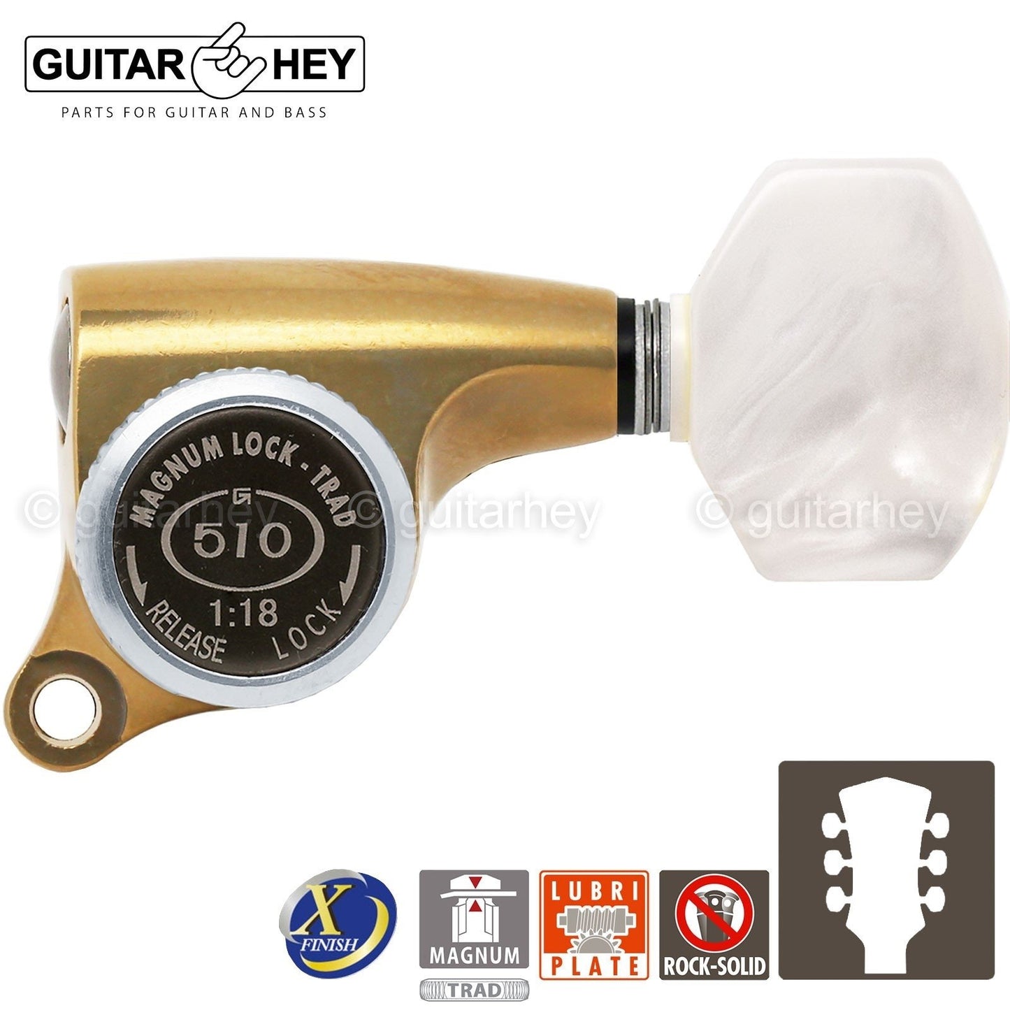 NEW Gotoh SGS510Z-P7 MGT L3+R3 Set LOCKING Tuners 1:18 Ratio 3x3, ANTIQUE X-GOLD