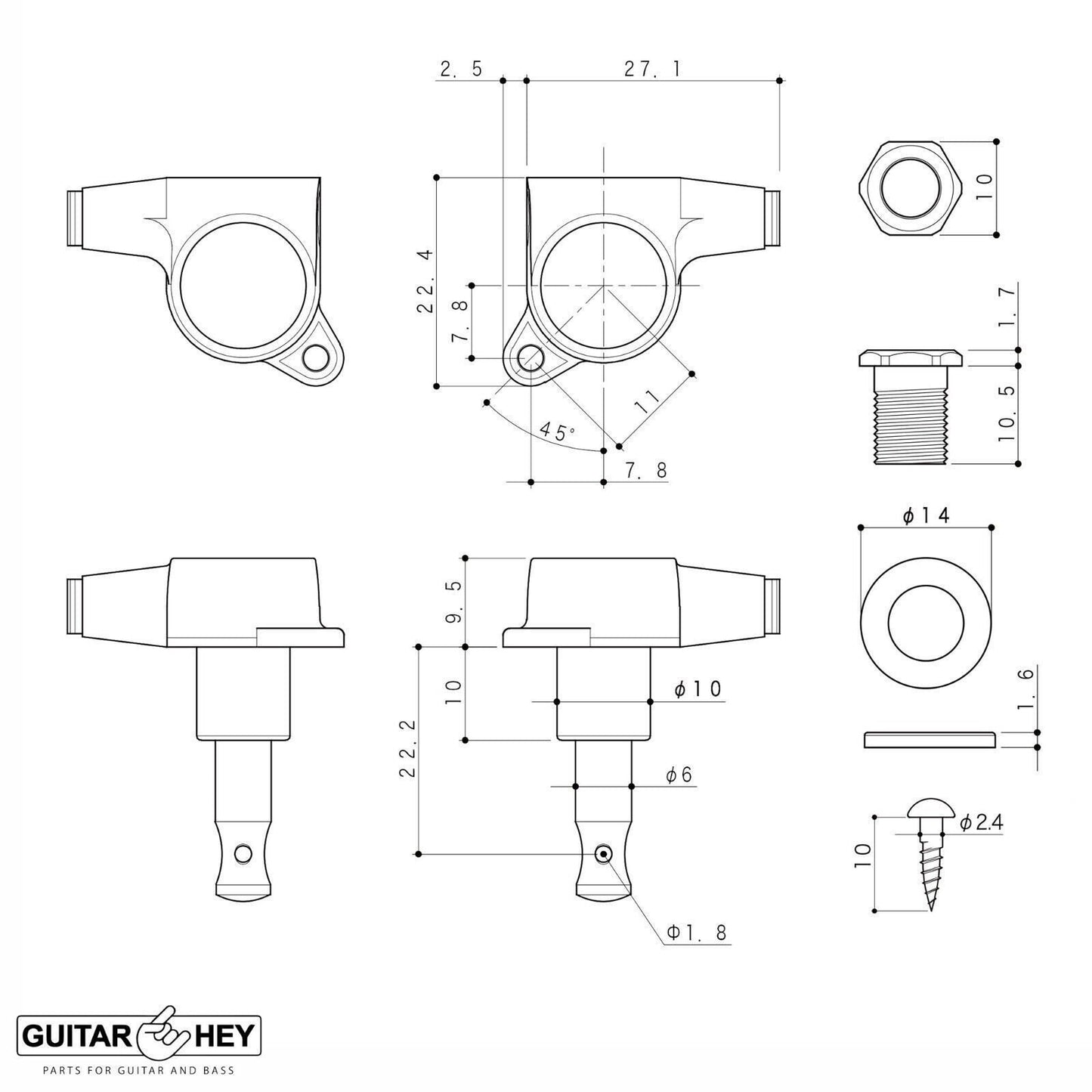 NEW Gotoh SG381-20 Guitar Tuning L3+R3 with LARGE Buttons Set 3x3 - NICKEL