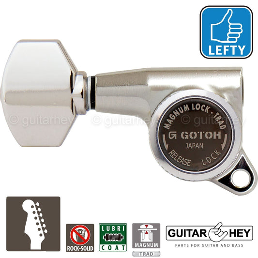 NEW Gotoh SG381-07 MGT 6 In-Line Set Locking Tuners LEFT-HANDED - NICKEL
