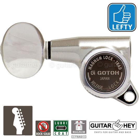 NEW Gotoh SG381-05 MGT 6 In-Line Set Locking Tuners LEFT-HANDED - NICKEL