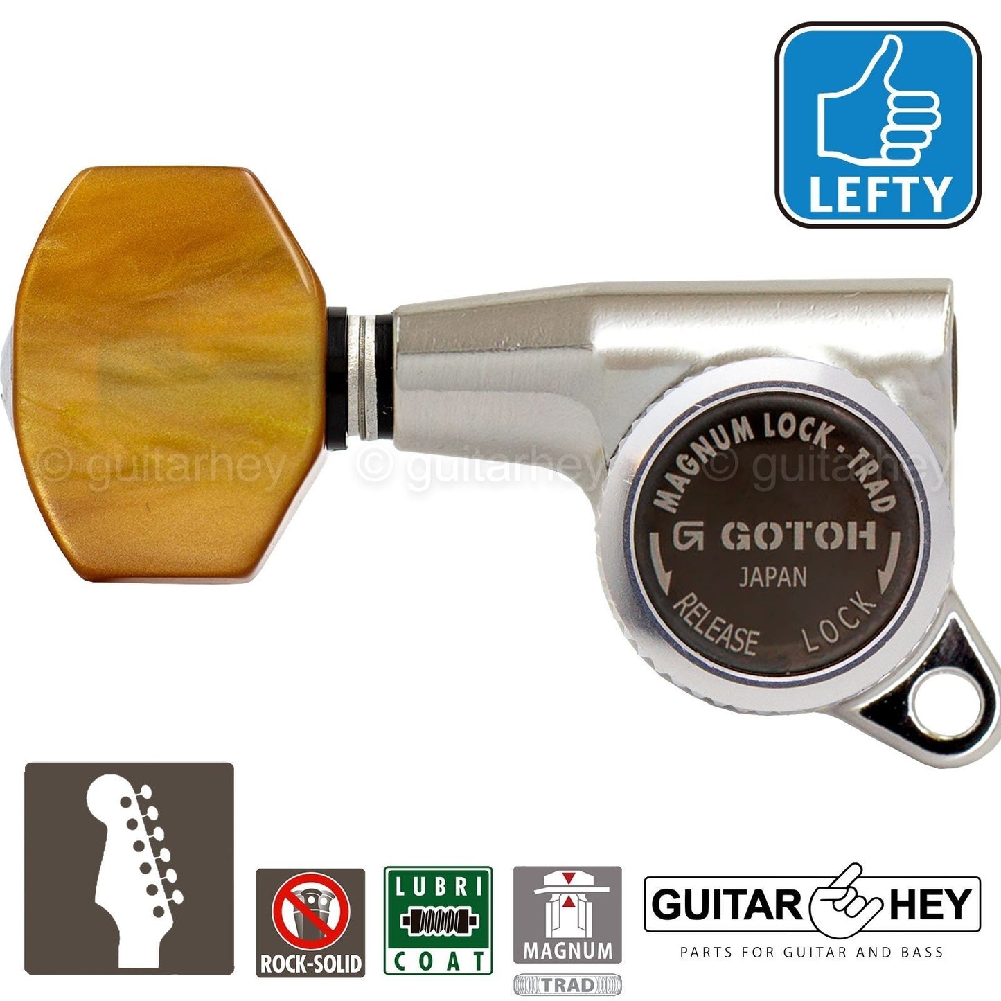 NEW Gotoh SG381-P8 MGT 6 In-Line Set Locking Tuners LEFT-HANDED - NICKEL
