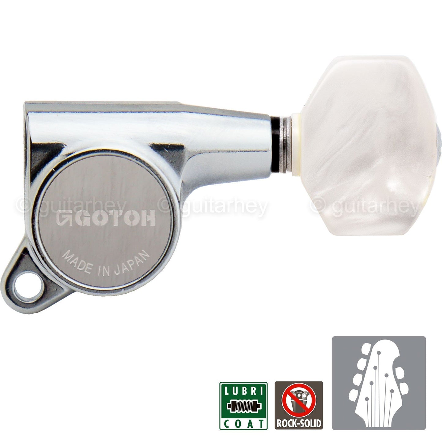 NEW Gotoh SG381 L4+R2 Set Mini Tuners w/ PEARLOID Buttons 4x2 - CHROME