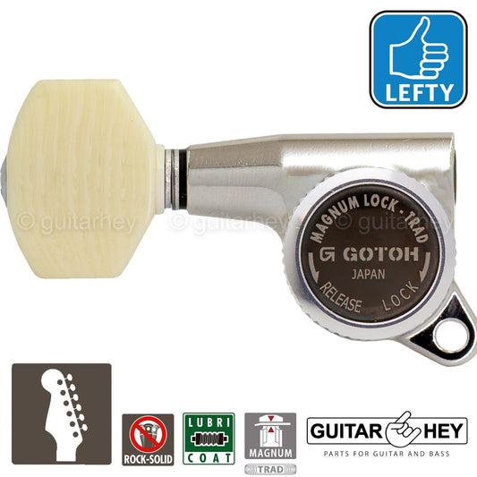 NEW Gotoh SG381-M07 MGT 6 In-Line Set Locking Tuners LEFT-HANDED - NICKEL