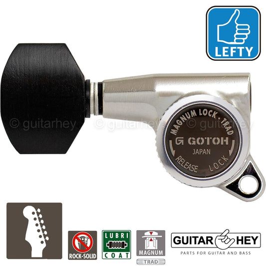 NEW Gotoh SG381-EN07 MGT 6 In-Line Set Locking Tuners LEFT-HANDED - NICKEL