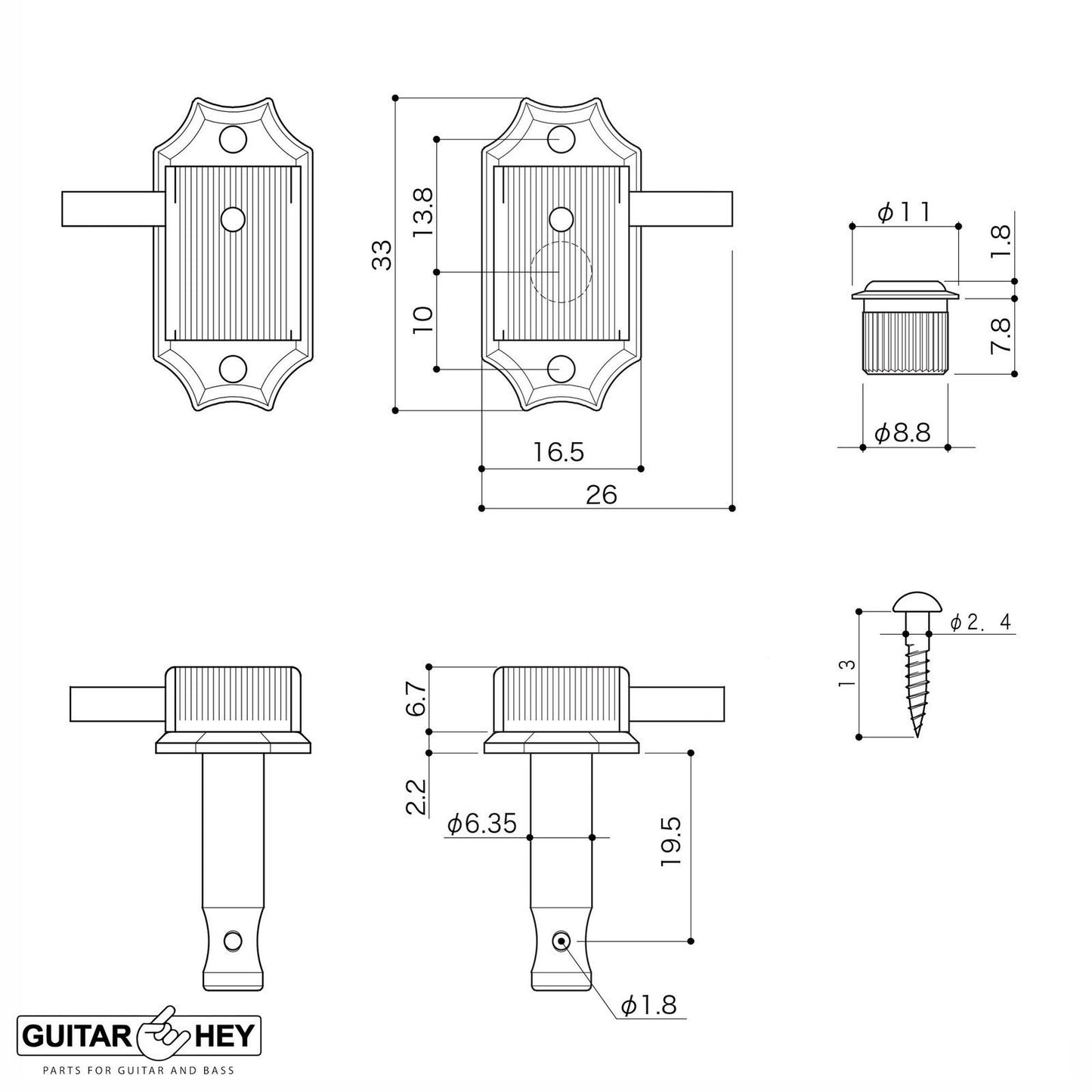 NEW Gotoh SD90-P5W Tuners Tuning Vintage Keys Set L3+R3 PEARL Buttons 3x3 NICKEL
