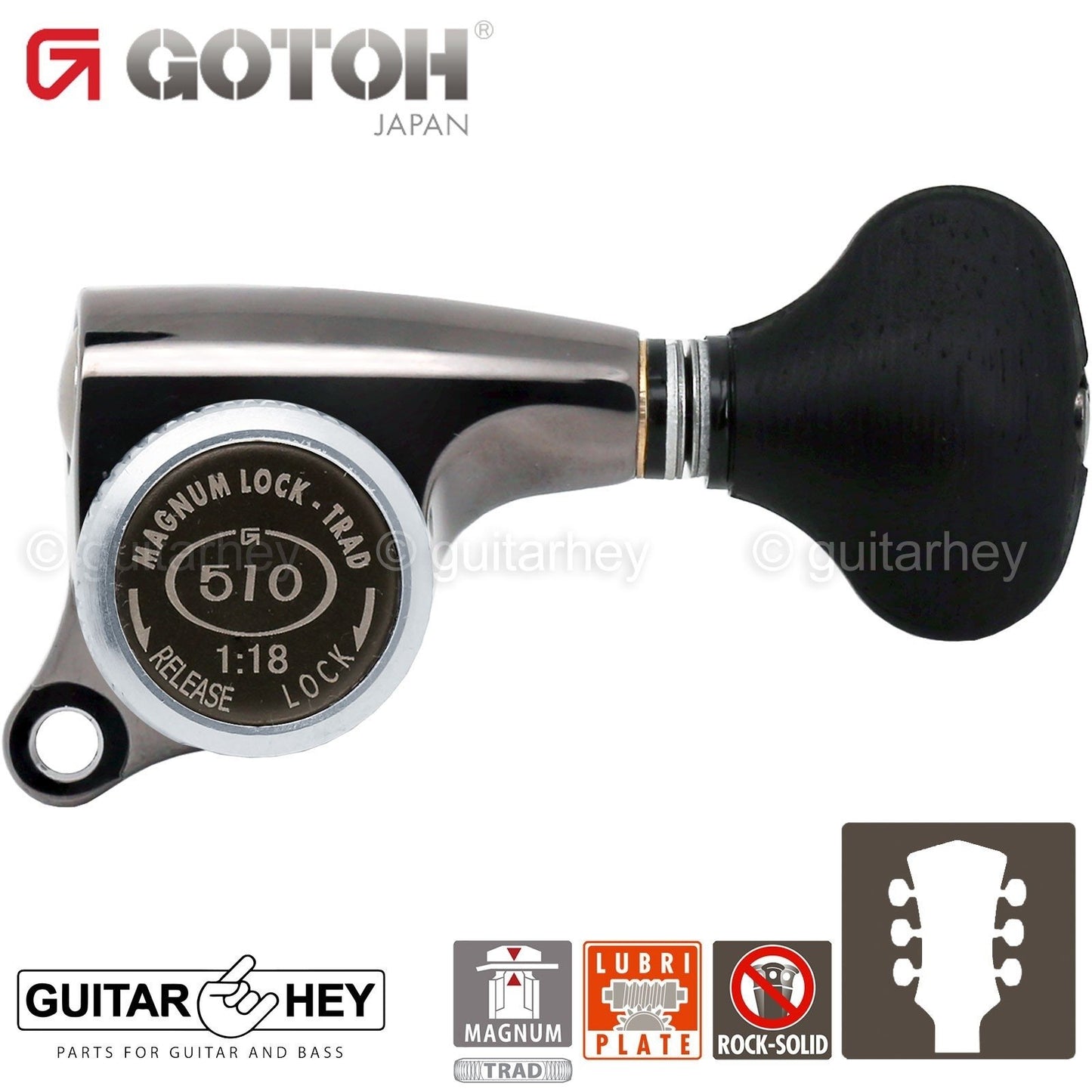 NEW Gotoh SGS510Z-ES5 MGT L3+R3 Mini LOCKING Tuners Set 3x3 - COSMO BLACK