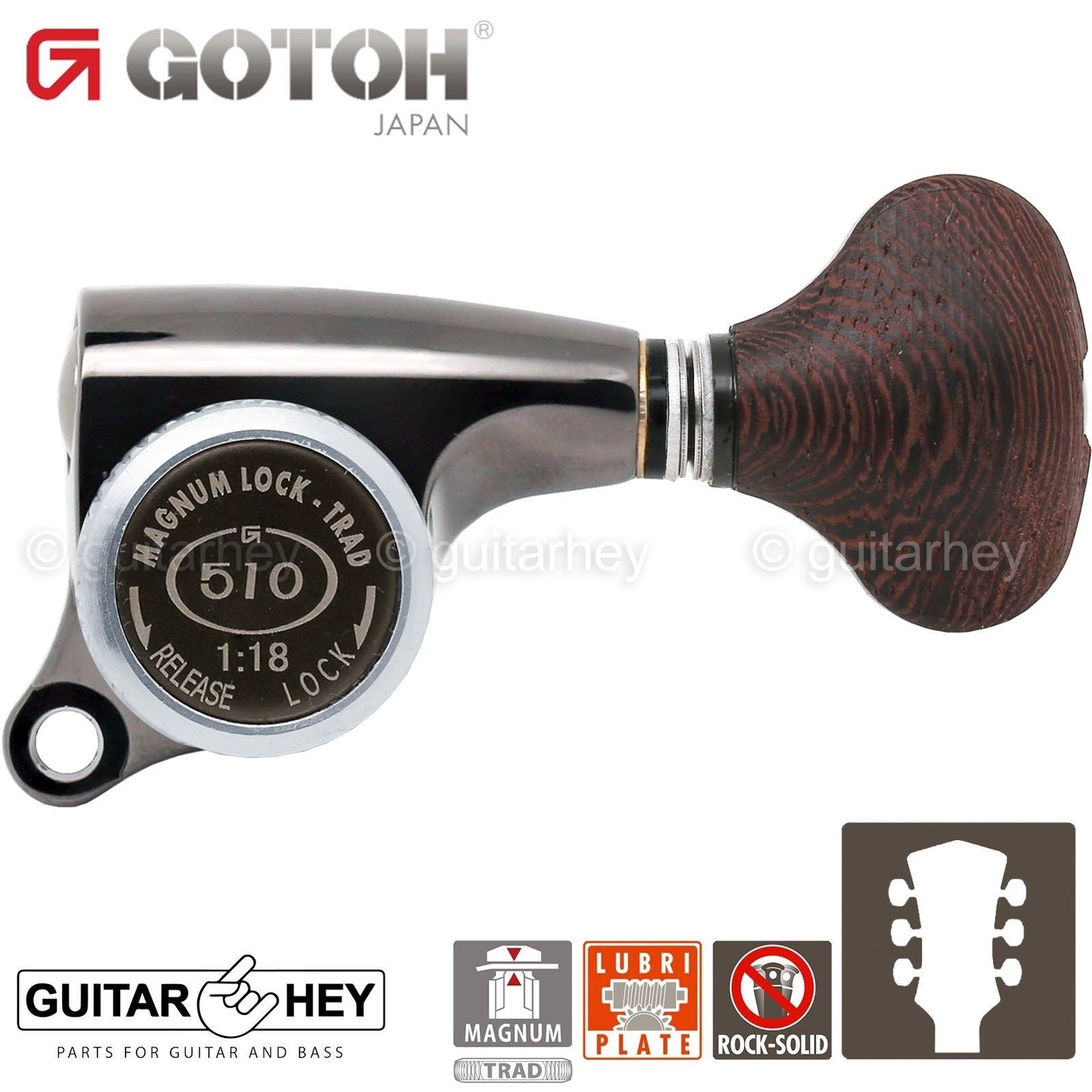 NEW Gotoh SGS510Z-TS5 MGT L3+R3 Mini LOCKING Tuners Set 3x3 - COSMO BLACK