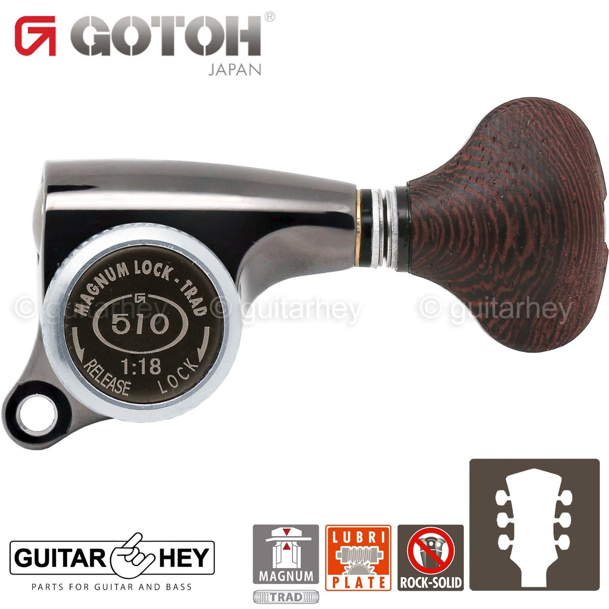 NEW Gotoh SGS510Z-TS5 MGT L3+R3 Mini LOCKING Tuners Set 3x3 - COSMO BLACK