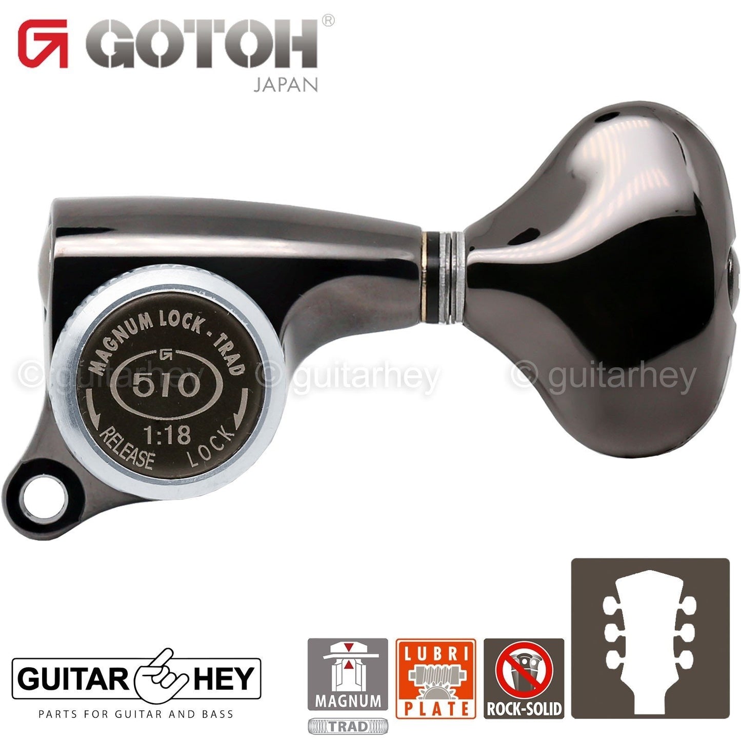 NEW Gotoh SGS510Z-L5 MGT L3+R3 Mini LOCKING Tuners LARGE Buttons 3x3 COSMO BLACK