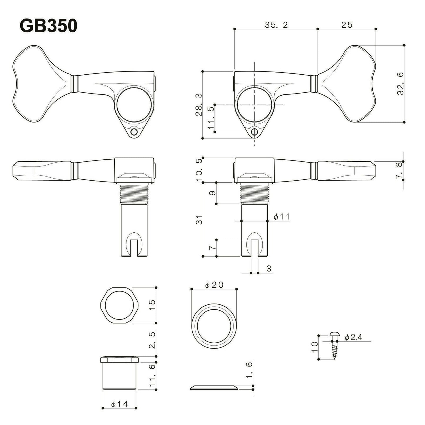 NEW Gotoh GB350 RES-O-LITE Aluminum Bass Side 4x1 Set Tuning Keys Set - X-GOLD