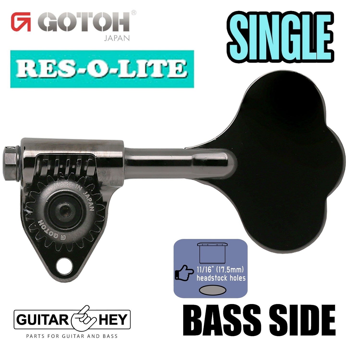 NEW (1) Gotoh GRL510C-12 RES-O-LITE Bass Machine Head BASS SIDE, SINGLE COSMO BK