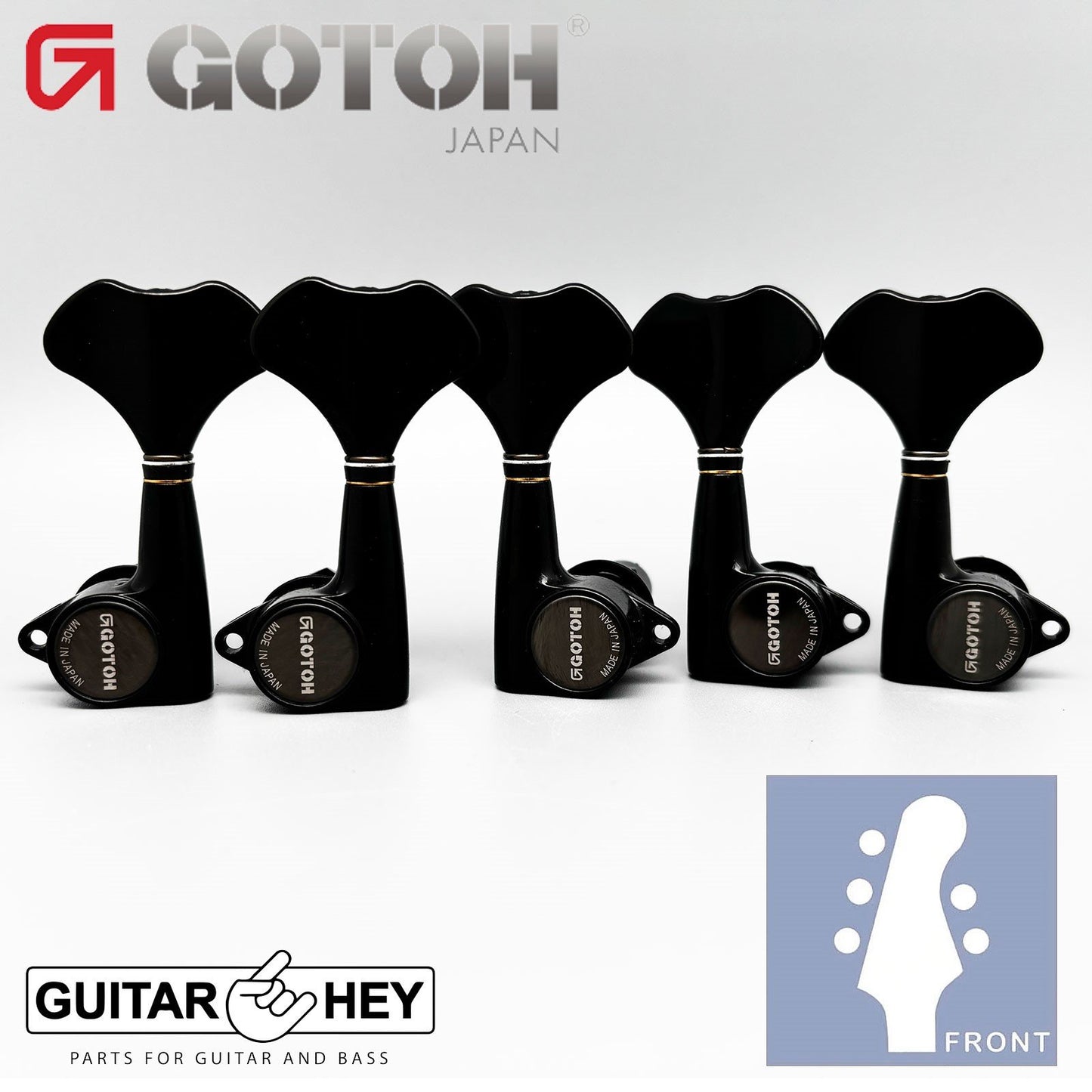 NEW Gotoh GB707 5-Strings Bass Machine Heads Tuner Set L3+R2 w/ Screws - BLACK