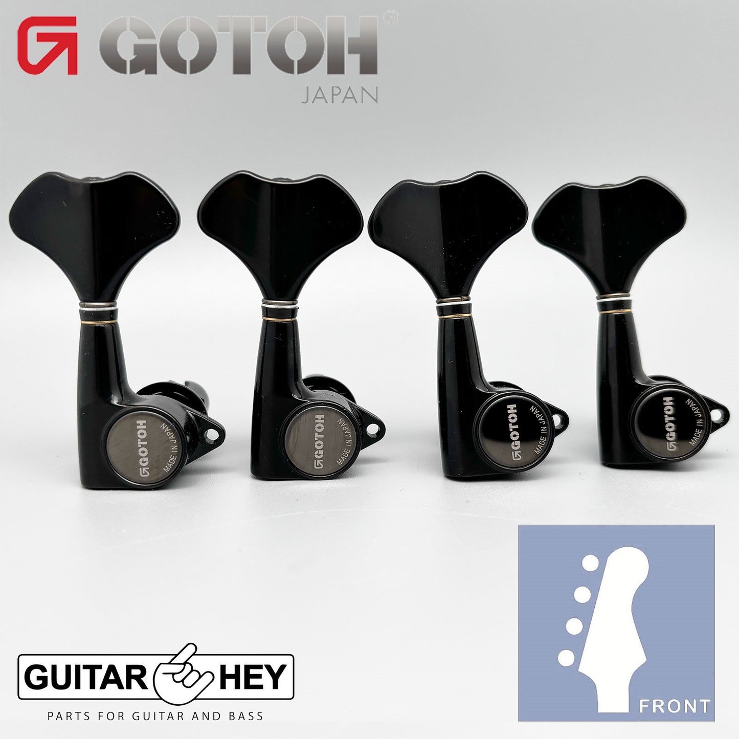NEW Gotoh Japan GB707 Bass Machine Heads 4-in-line Tuners SET w/ Screws - BLACK