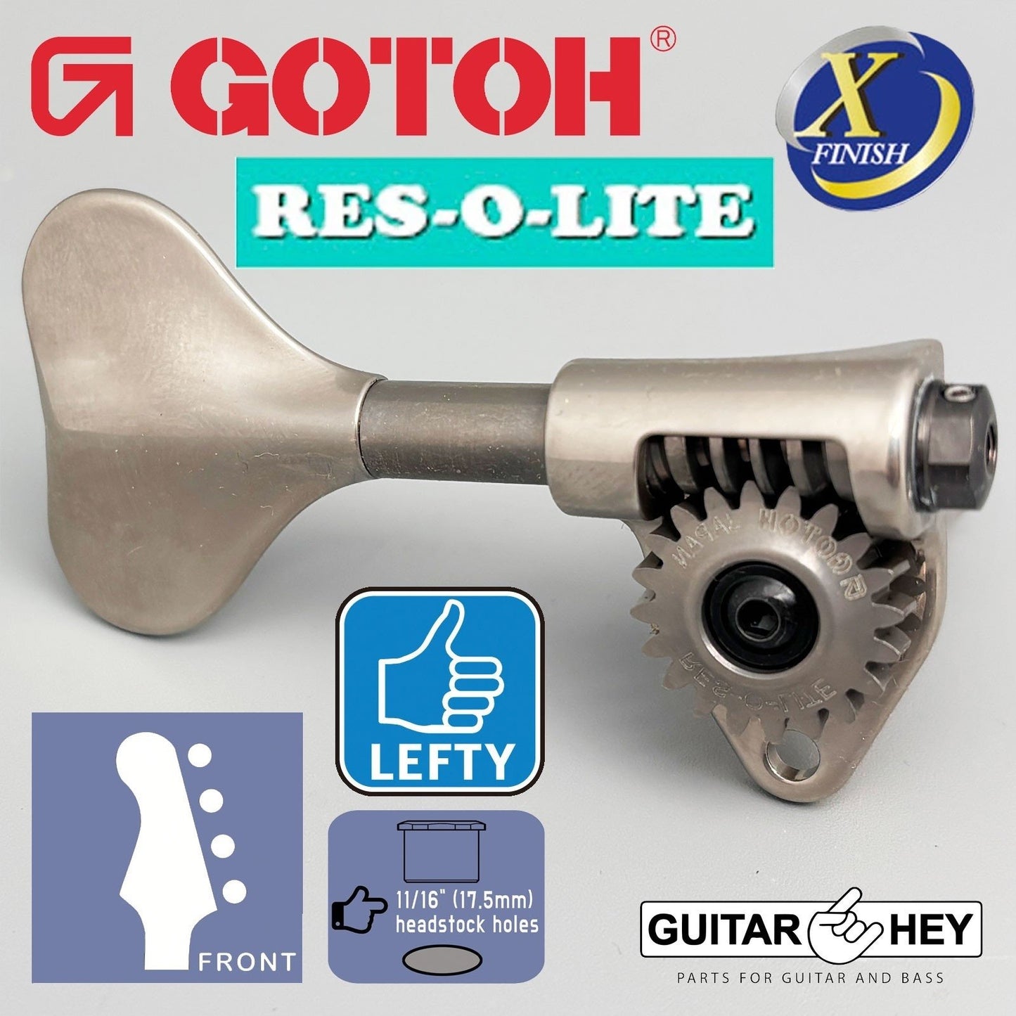 NEW Gotoh GRL510M-12 RES-O-LITE Bass 4-String LEFTY Set 11/16", ANTIQUE X-NICKEL