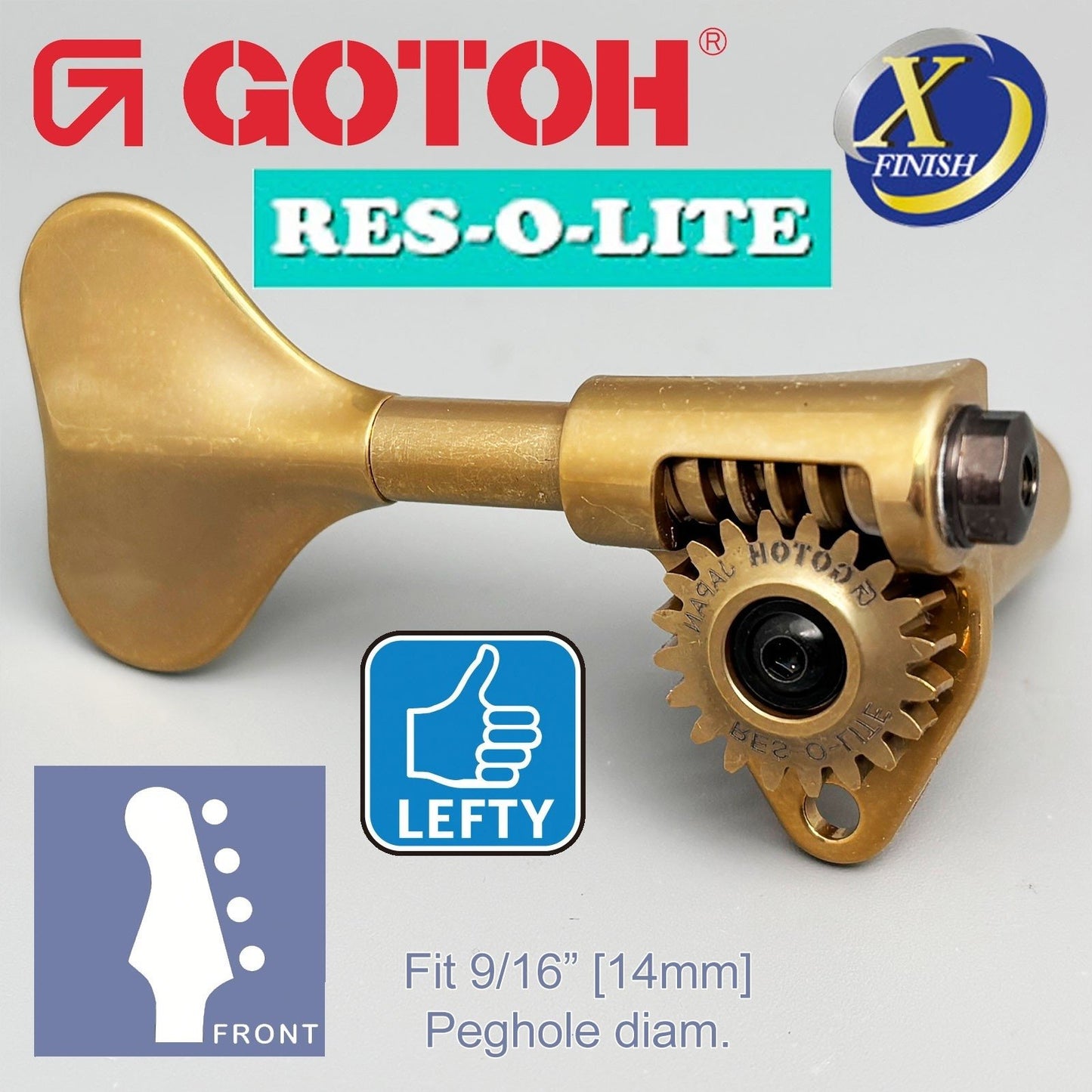 NEW Gotoh GRL510M-9 RES-O-LITE Bass 4-String LEFTY Set 9/16" - ANTIQUE X-GOLD