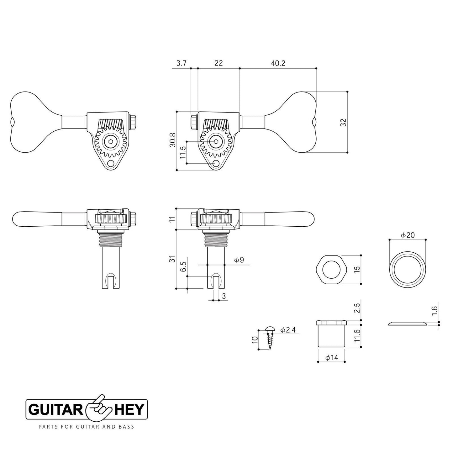NEW Gotoh GRL510M-9 RES-O-LITE Bass 5-String L2+R3 Set 9/16" [14mm] - BLACK