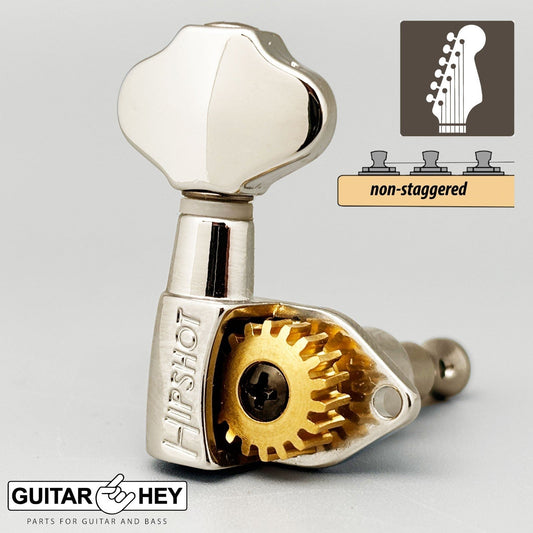 NEW Hipshot Classic Open-Gear 6 in Line NON-Staggered Butterbean Buttons NICKEL