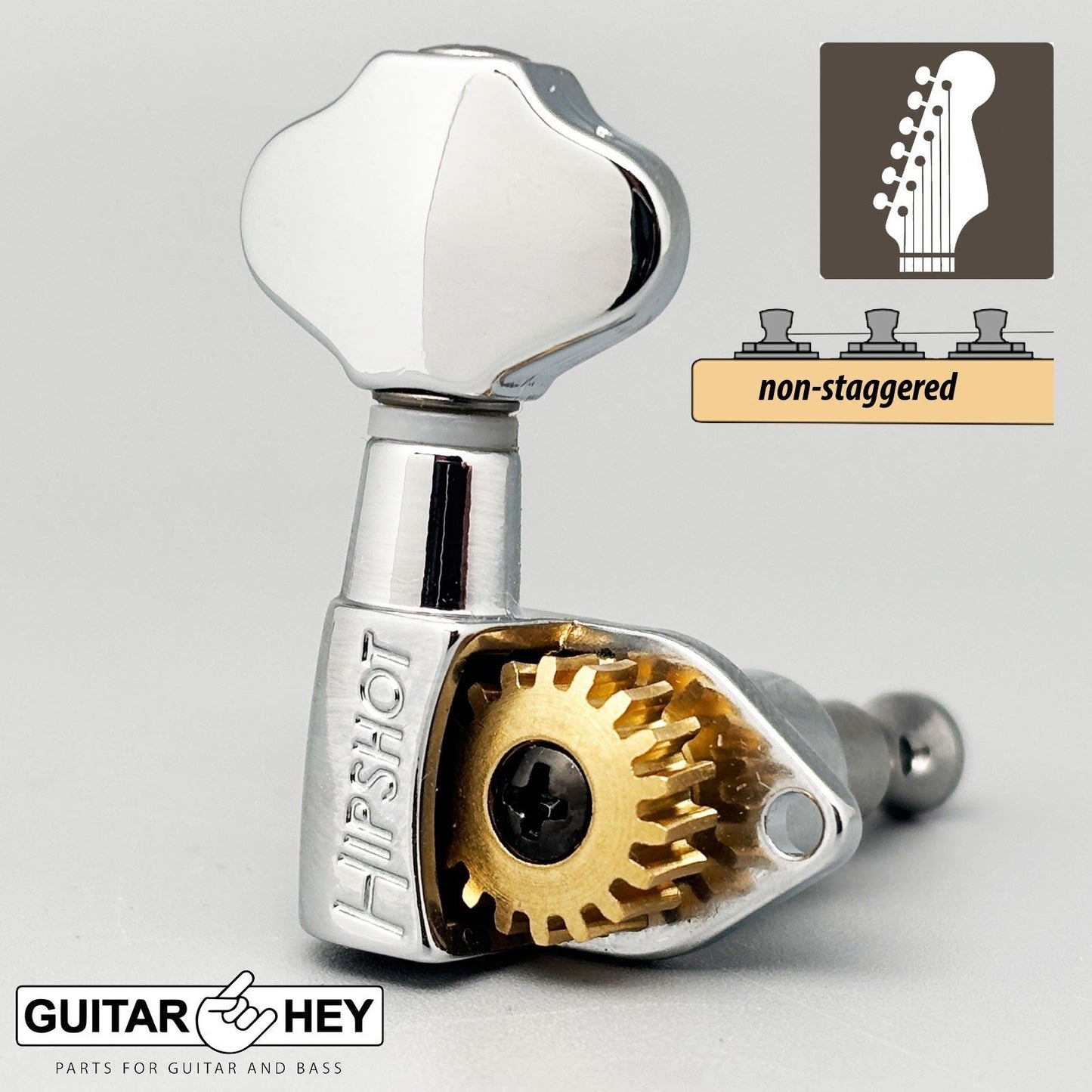 NEW Hipshot Classic Open-Gear 6 in Line NON-Staggered Butterbean Buttons, CHROME