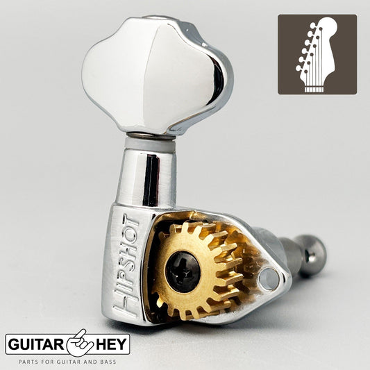 NEW Hipshot Classic Open-Gear 6 in Line STAGGERED Butterbean Buttons - CHROME