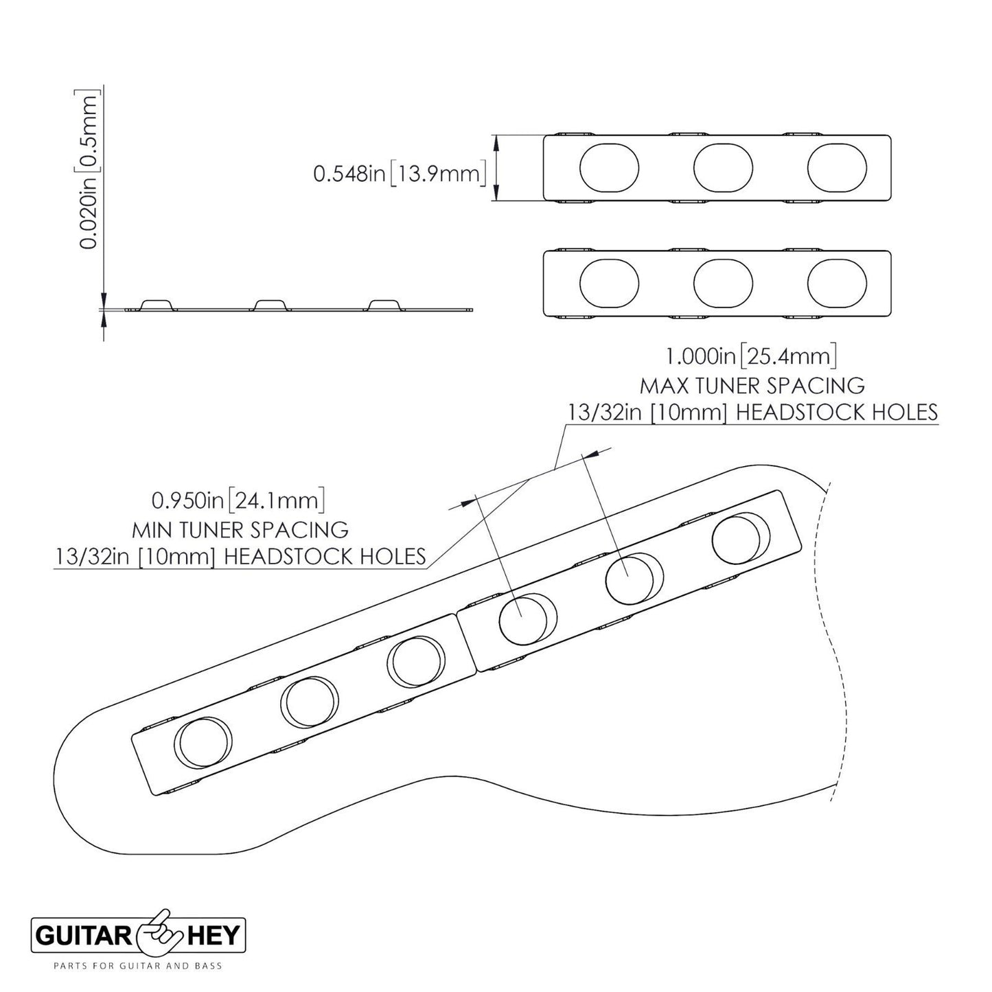 NEW Hipshot Classic Open-Gear 6 in line STAGGERED Tuners LEFT HANDED - NICKEL