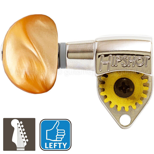 NEW Hipshot Classic Open-Gear 6 in line STAGGERED Tuners Amber LEFTY - NICKEL