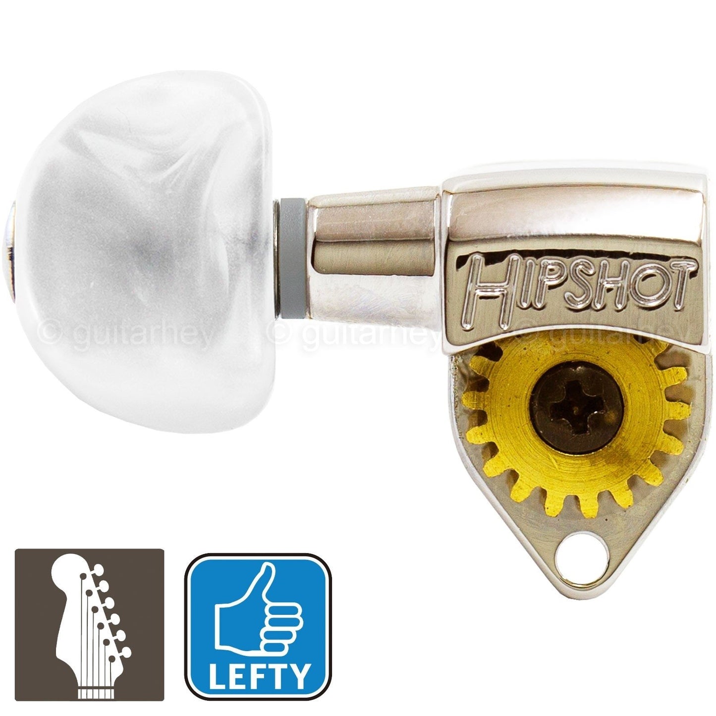 NEW Hipshot Classic Open-Gear 6 in line STAGGERED Tuners Pearl LEFTY - NICKEL