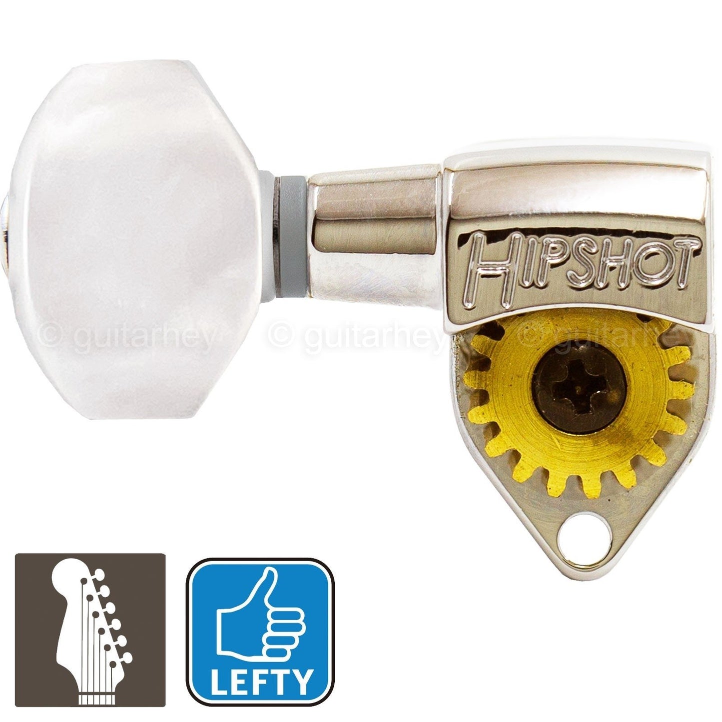 NEW Hipshot Classic Open-Gear 6 in line STAGGERED Tuners Pearloid LEFTY - NICKEL